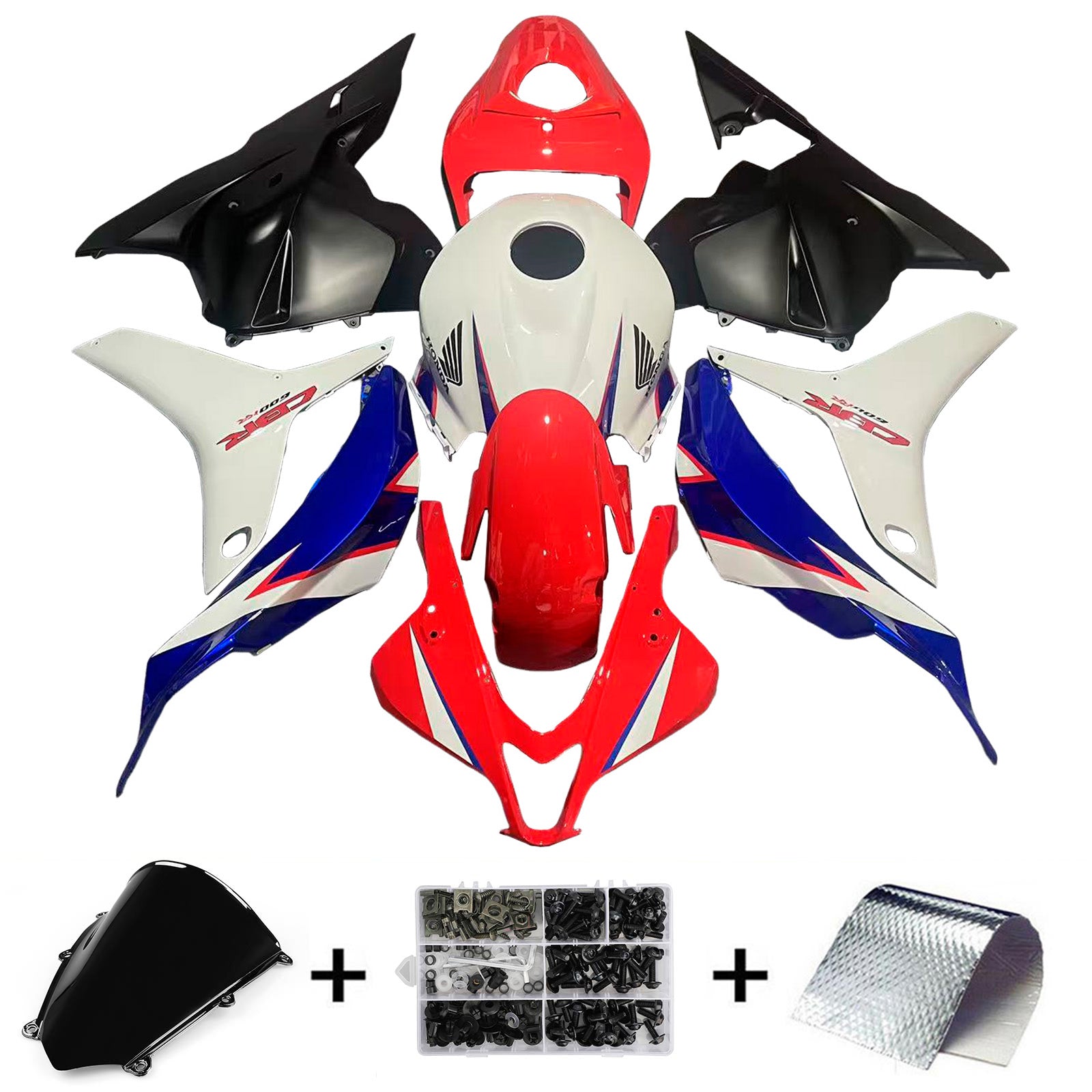 AMOTOPART 2009-2012 Honda CBR600RR VIT RÖD BLÅ FAIRING KIT