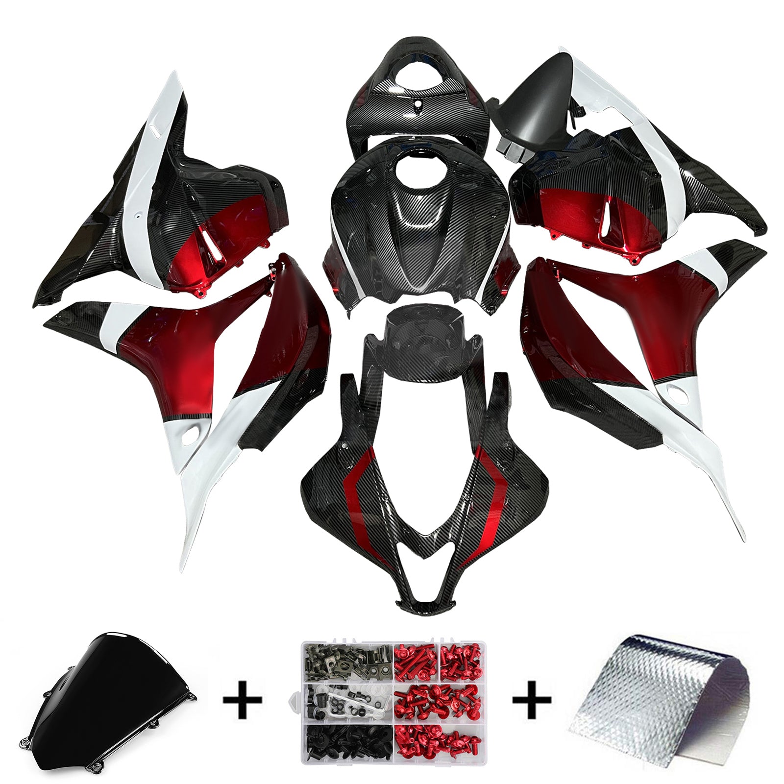 Amotopart 2009-2012 Honda CBR600RR Carbon Fiber Pattern White Fairing Kit