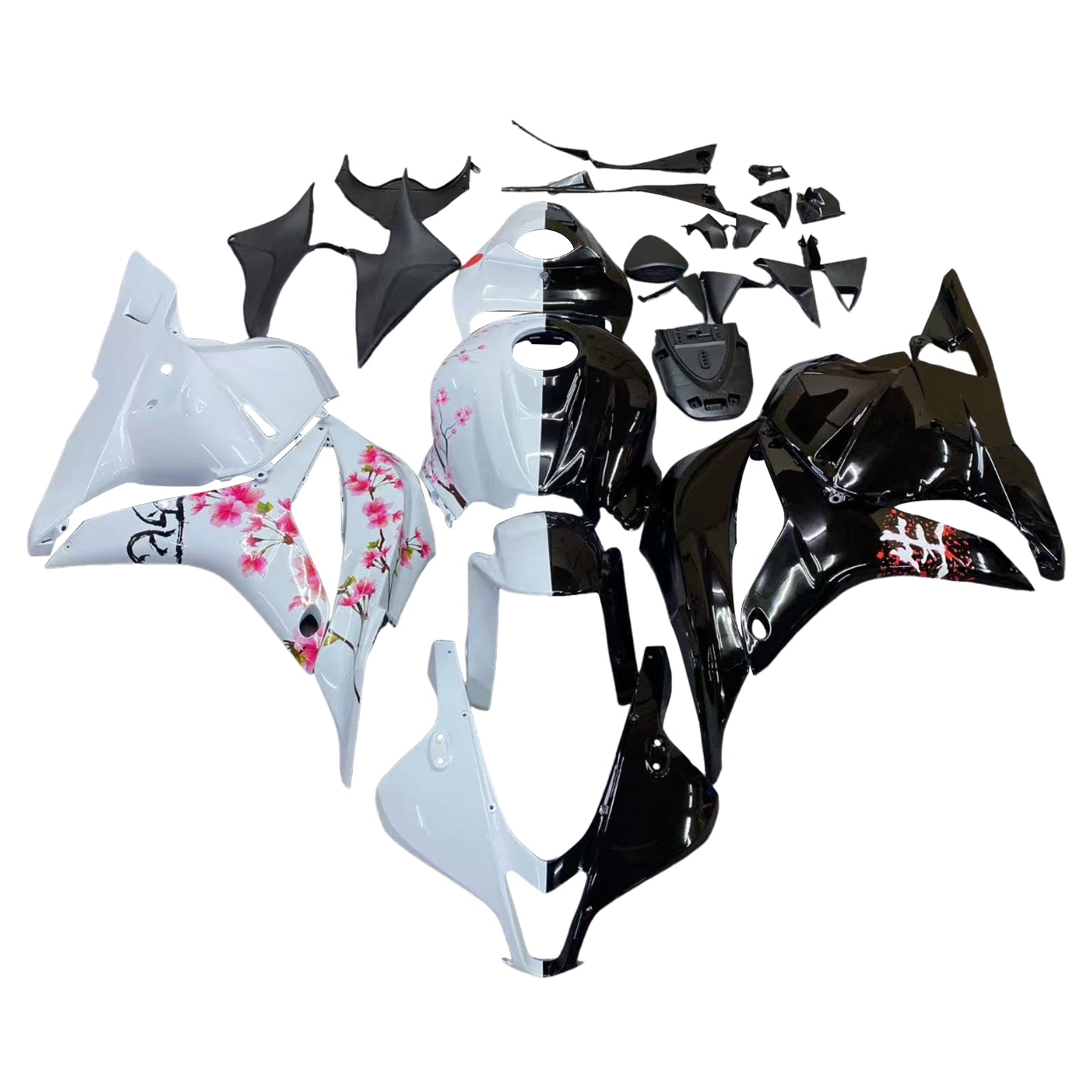 Amotopart 2009-2012 Honda CBR600RR Black White Cherry Blossom Fairing Kit