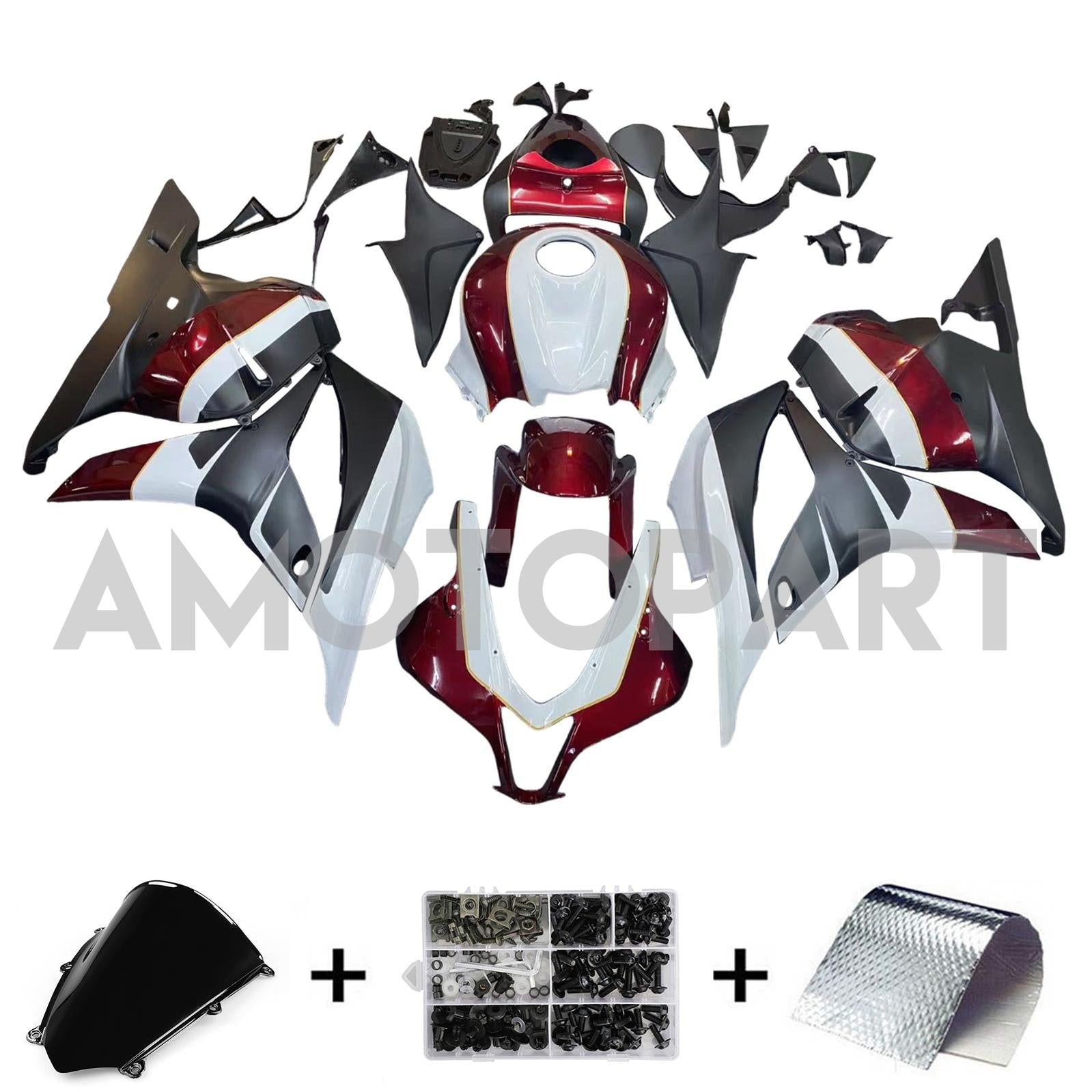 Amotopart 2009-2012 Honda CBR600RR Black White Dark Red Fairing Kit