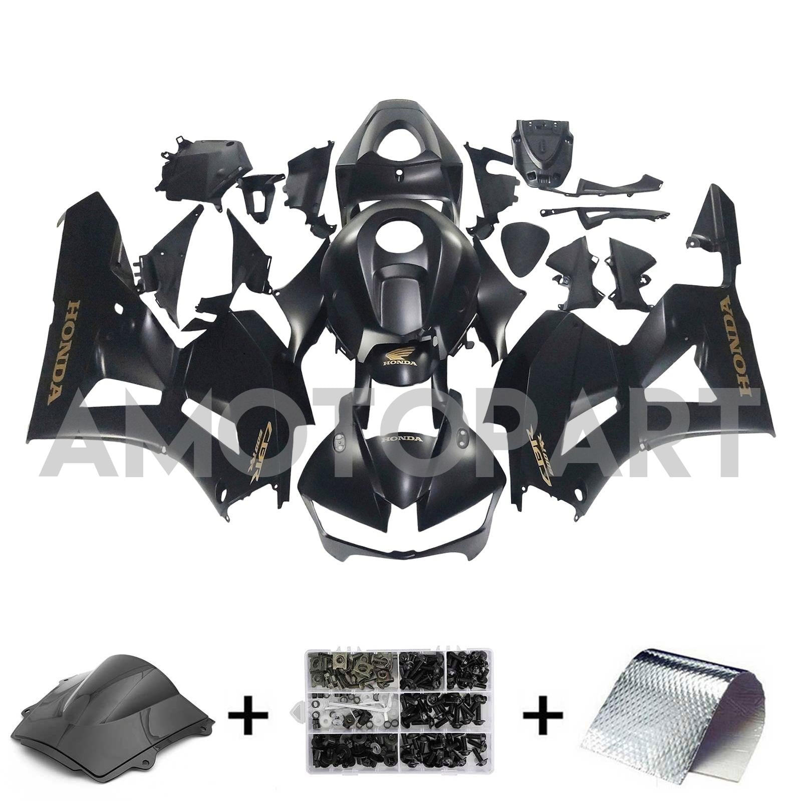 Amotopart 13-25 US ver. & 13-23 European ver. F5 CBR600RR Honda Matte Black with Gold Logo Fairing Kit