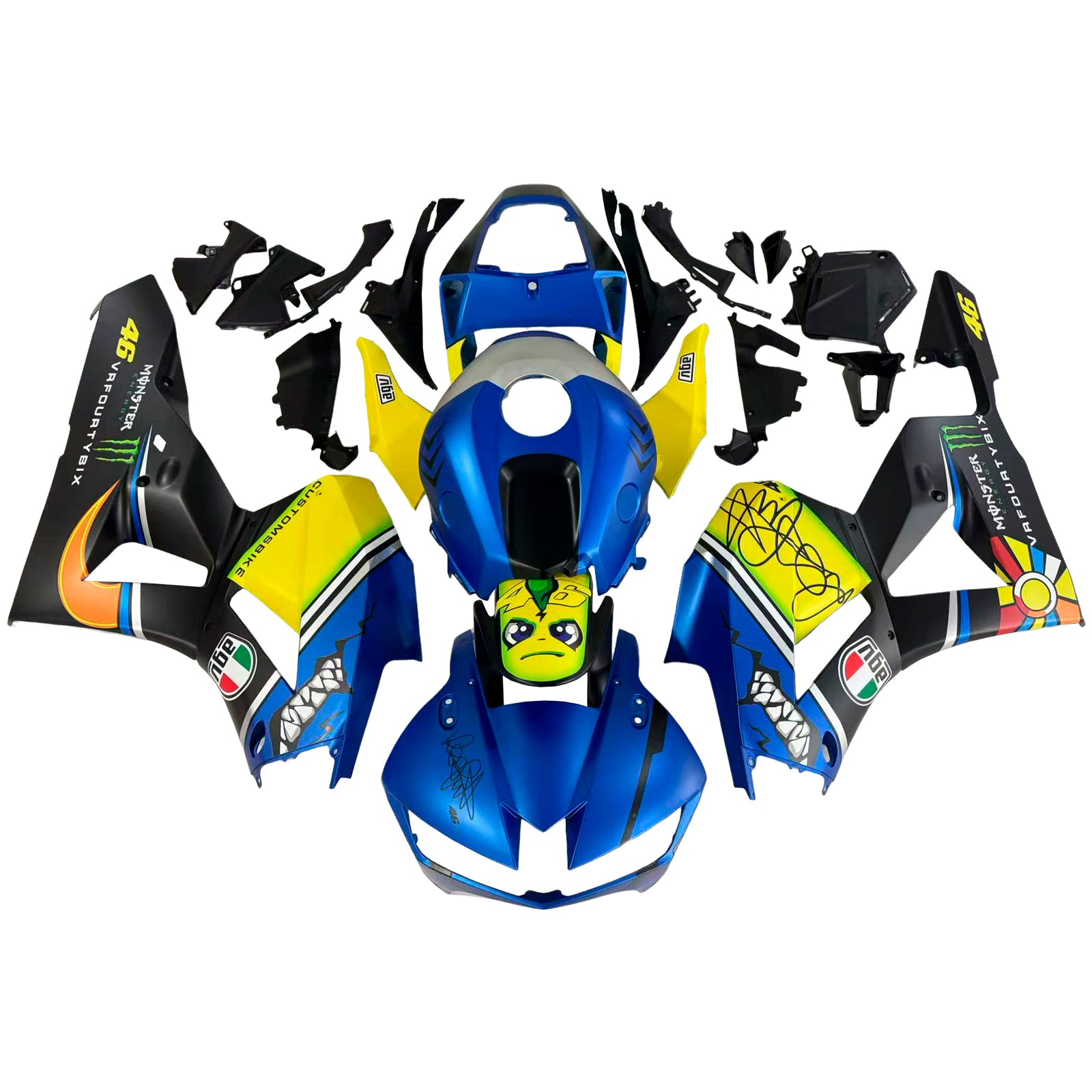 Amotopart 13-25 US ver. & 13-23 European ver. F5 CBR600RR Honda Yellow&Blue Style2 Fairing Kit