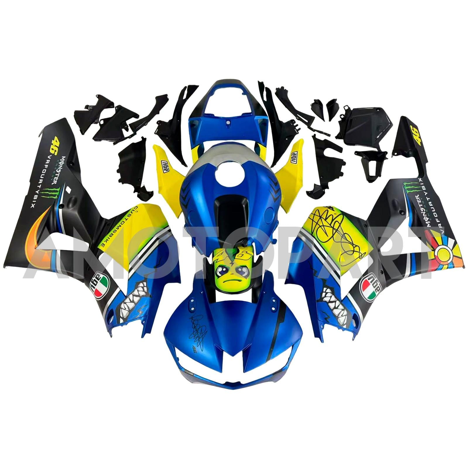 Amotopart 13-25 US ver. & 13-23 European ver. F5 CBR600RR Honda Yellow&Blue Style2 Fairing Kit
