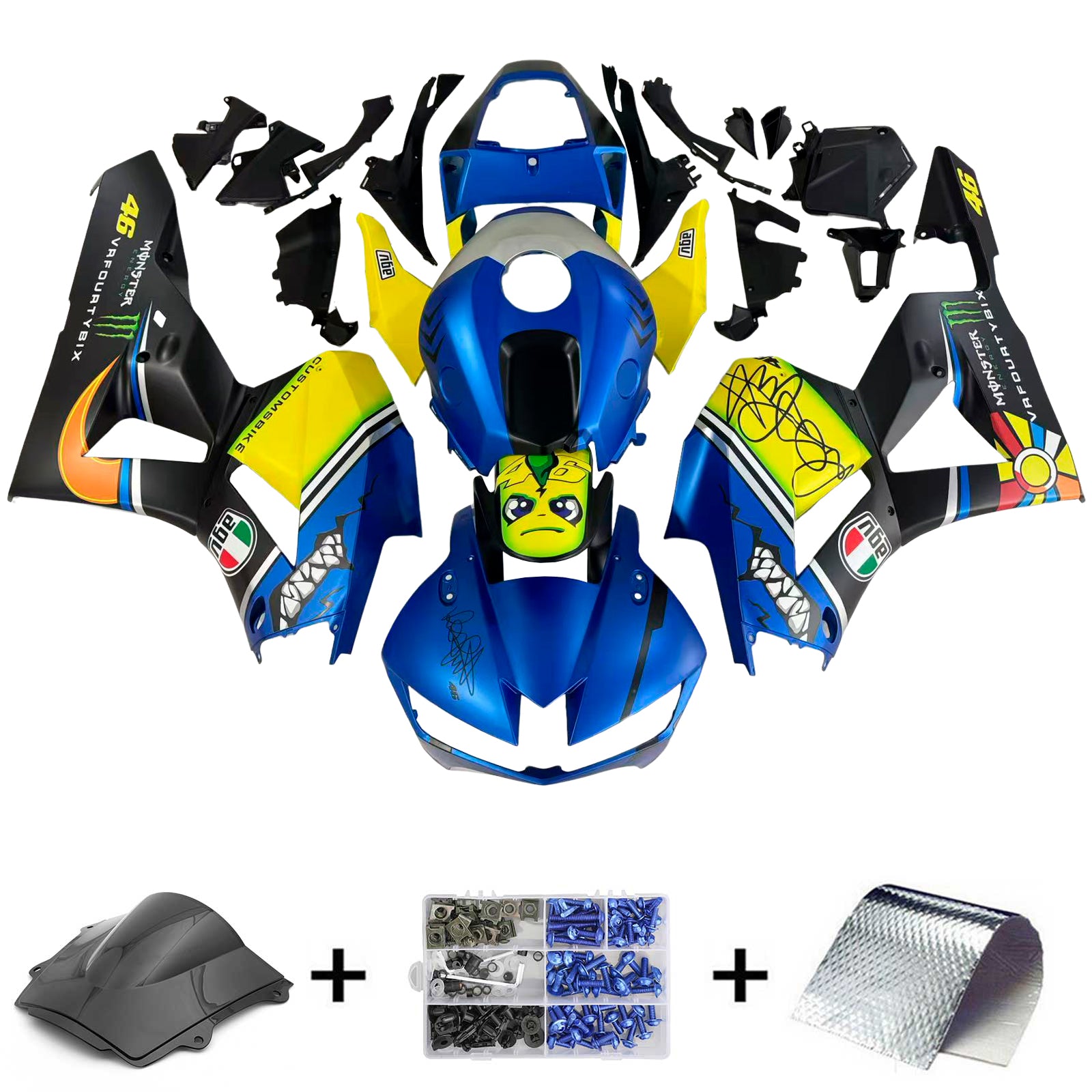 Amotopart 13-25 US verze. & 13-23 Evropská verze F5 CBR600RR Honda Žlutá&Sada kapotáže Blue Style2