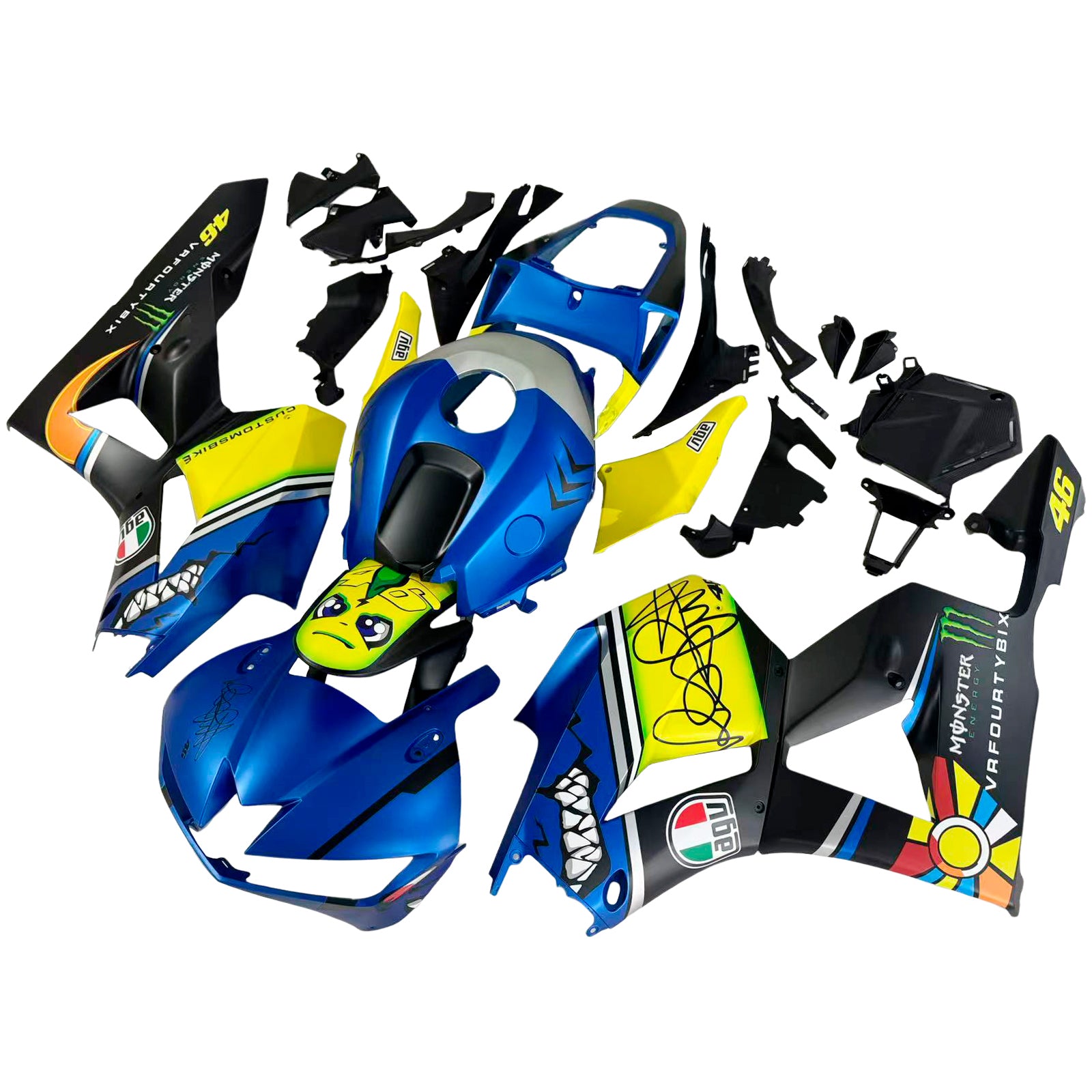 Amotopart 13-25 US ver. & 13-23 European ver. F5 CBR600RR Honda Yellow&Blue Style2 Fairing Kit