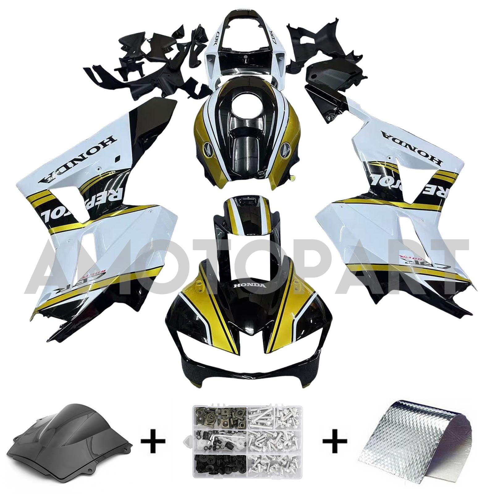 Amotopart 13-25 US ver. & 13-23 European ver. F5 CBR600RR Honda Gold&White Fairing Kit