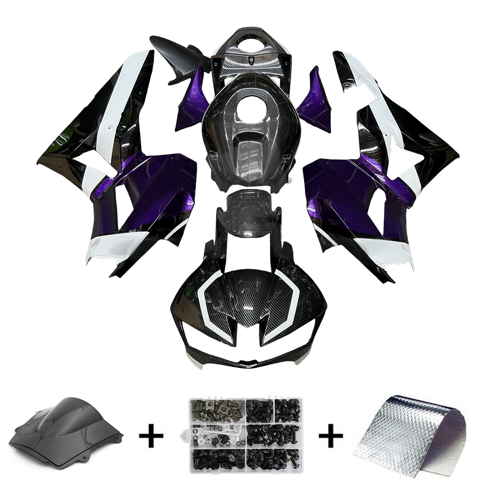 Amotopart 13-25 US ver. & 13-23 European ver. Honda CBR600RR Carbon Fiber Pattern White Purple Fairing Kit