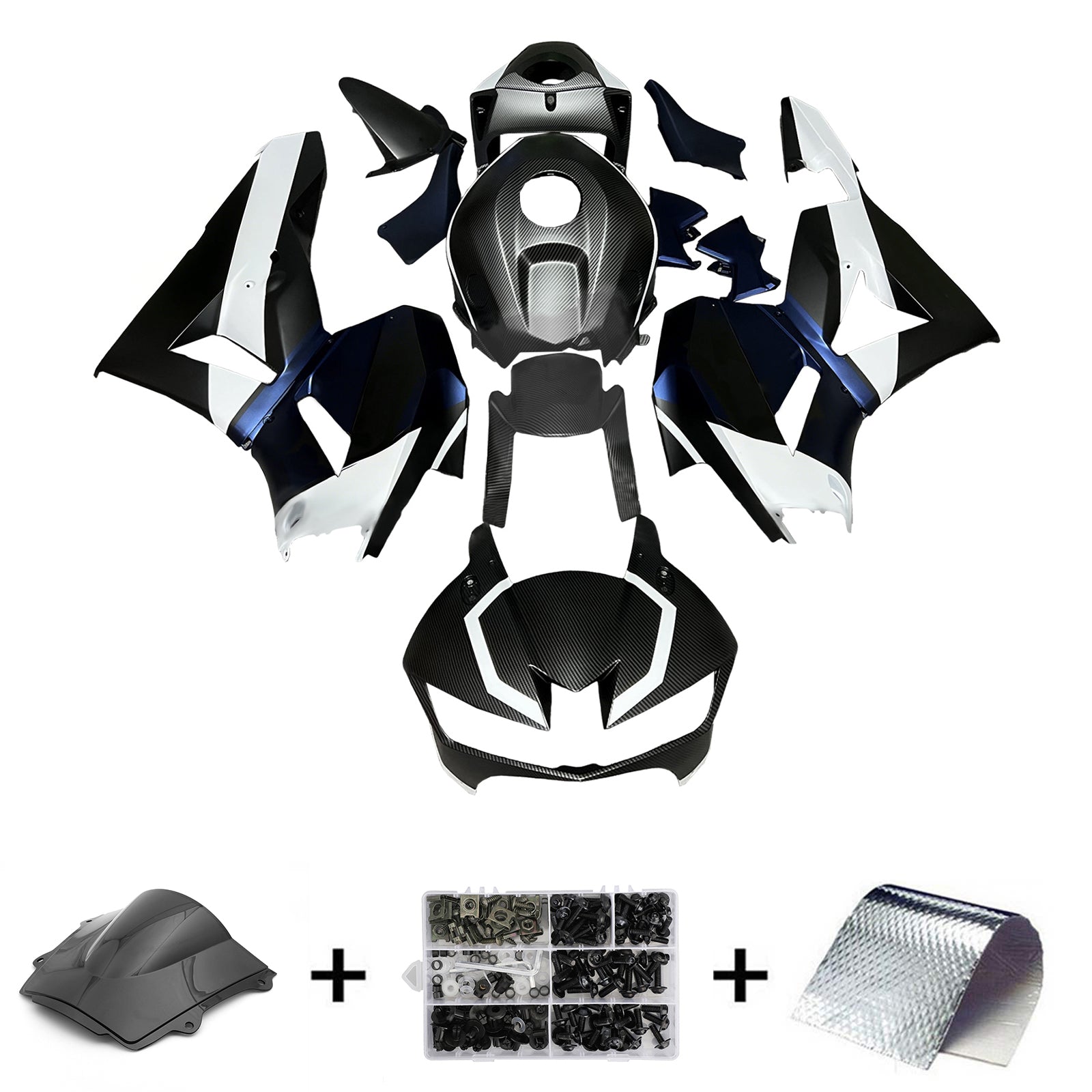 Amotopart 13-25 US ver. & 13-23 European ver. Honda CBR600RR Carbon Fiber Pattern White Fairing Kit