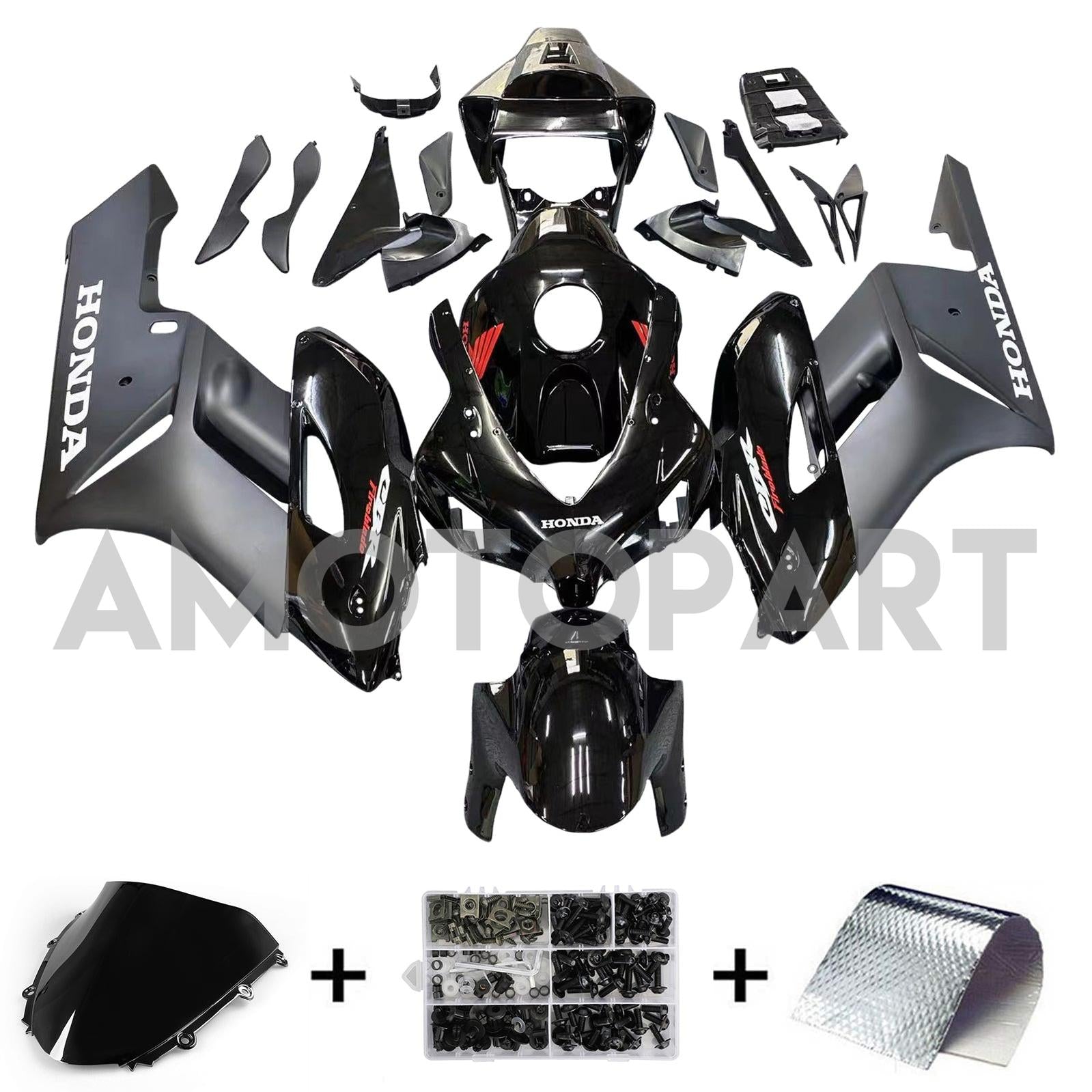 AmotOPart-kuipen CBR1000RR 2004-2005 Koop Honda Racing All Black Fairing Kit