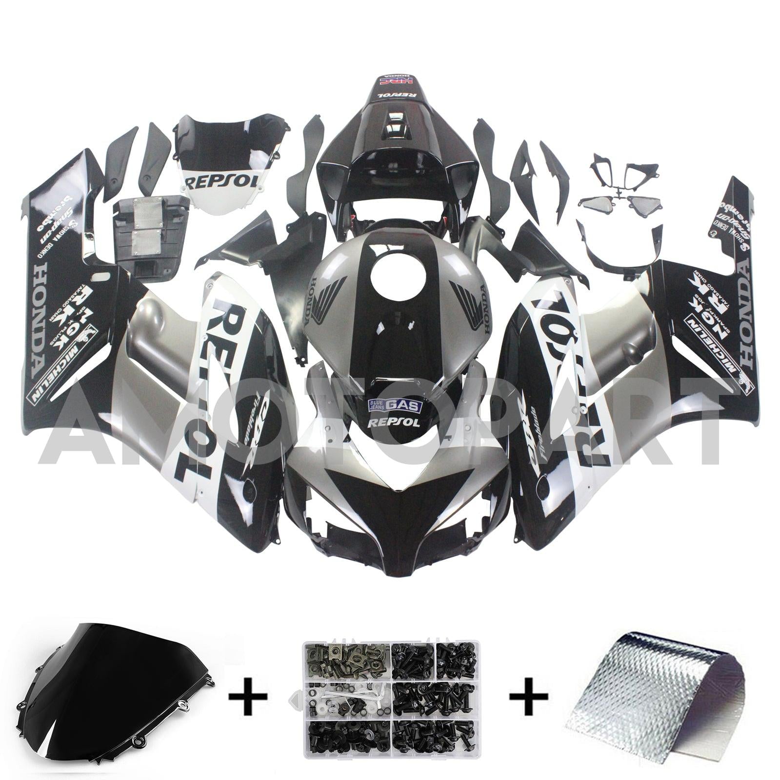 Amotopart Fairings Honda CBR1000RR 2004-2005 Fairing Repsol Racing Black Silver Fairing Kit