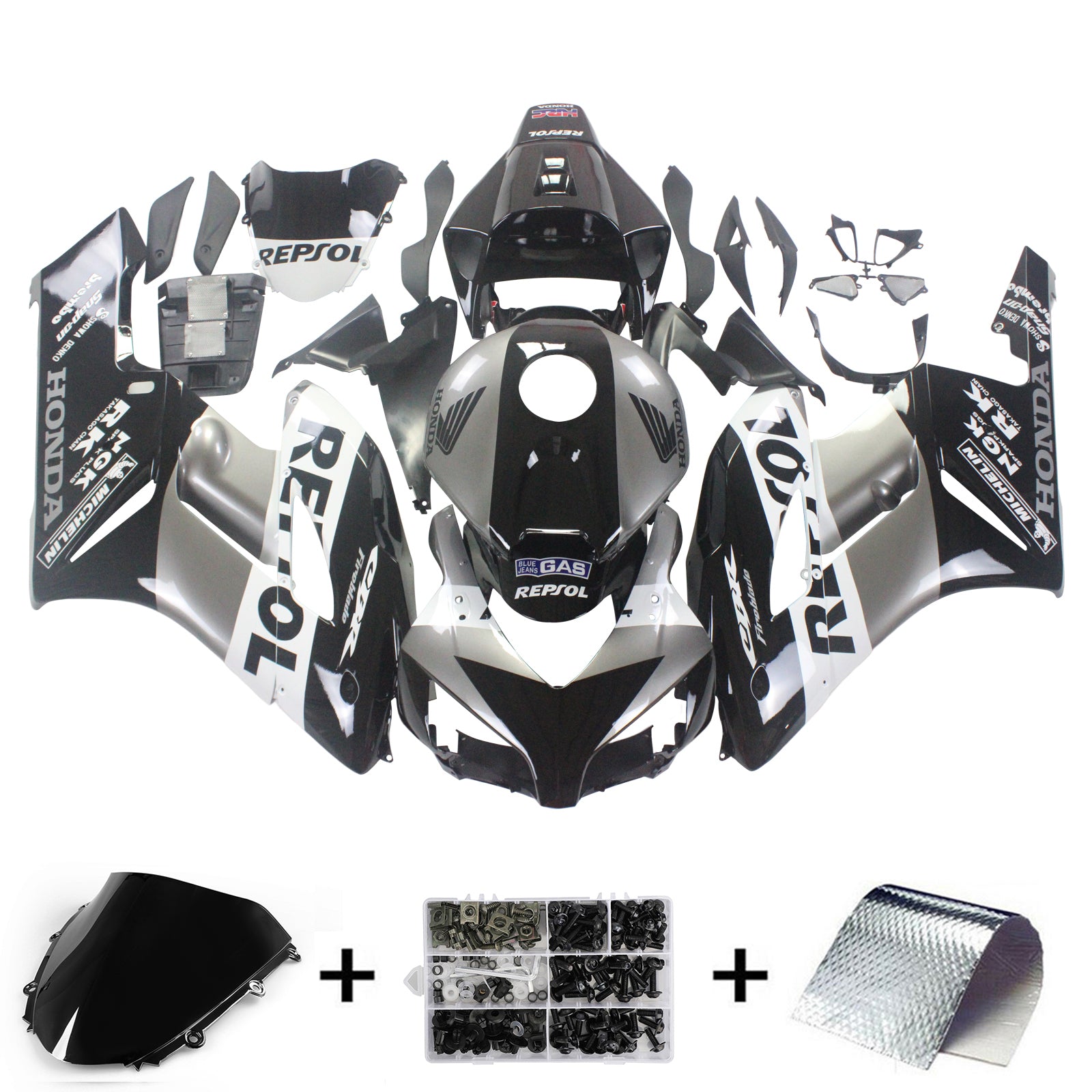Amotopart Fairings Honda CBR1000RR 2004-2005 Fairing Repsol Racing Black Silver Fairing Kit