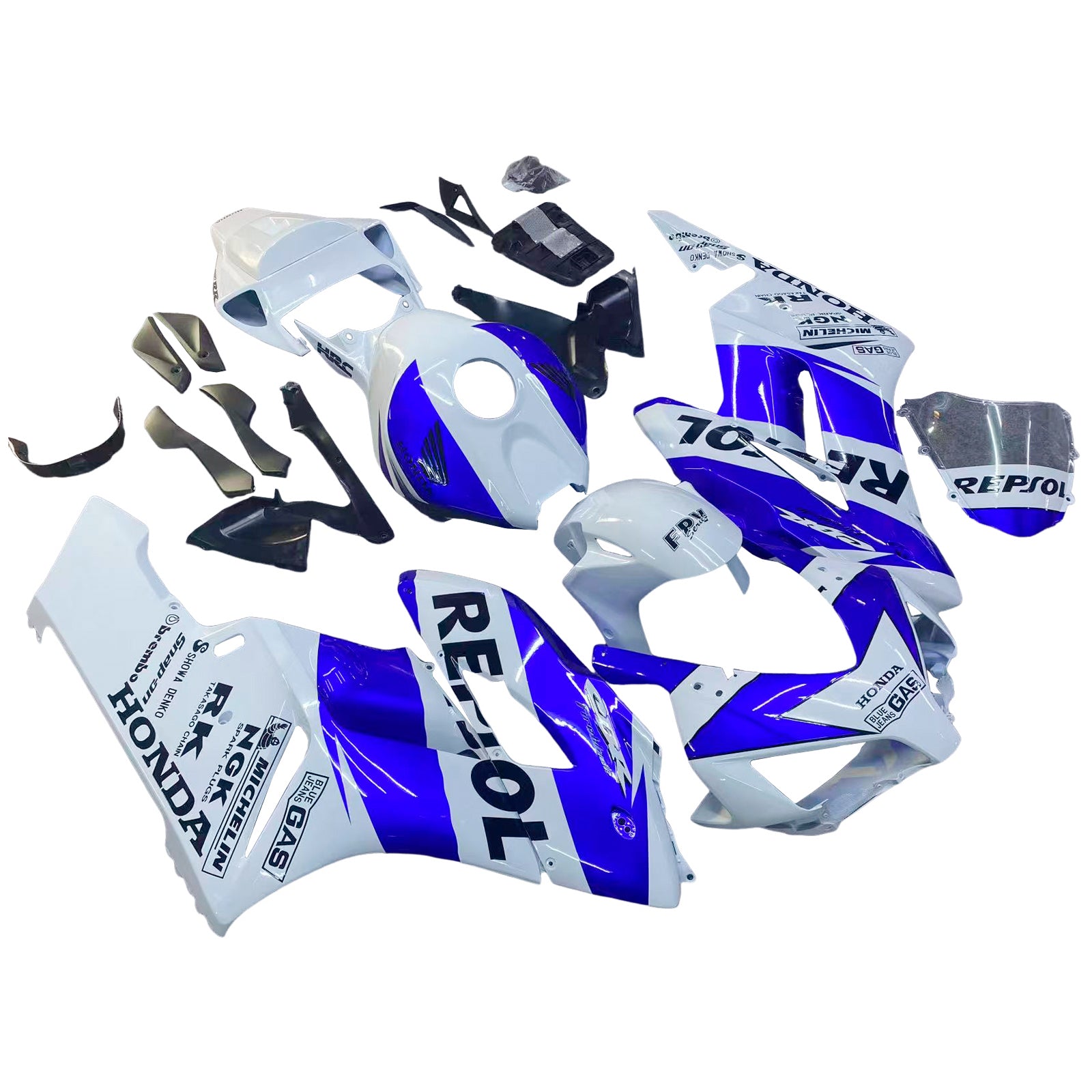 Amotopart 2004-2005 Honda CBR1000RR Bleu&Kit de carénage Repjol blanc