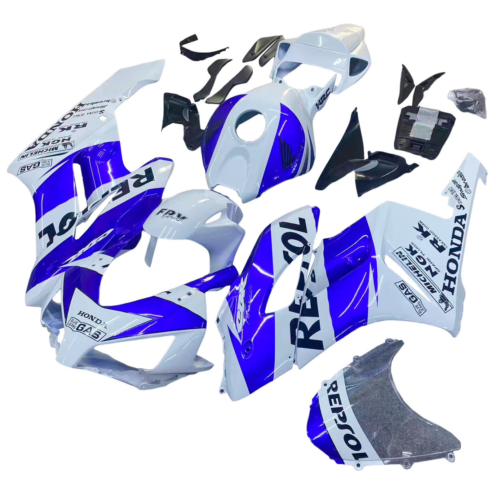 Amotopart 2004-2005 Honda CBR1000RR Bleu&Kit de carénage Repjol blanc