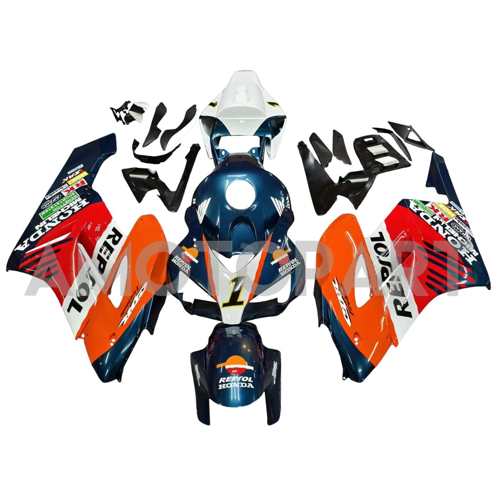Amotopart 2004-2005 Honda CBR1000RR Repsol Orange Blue Fair Kit