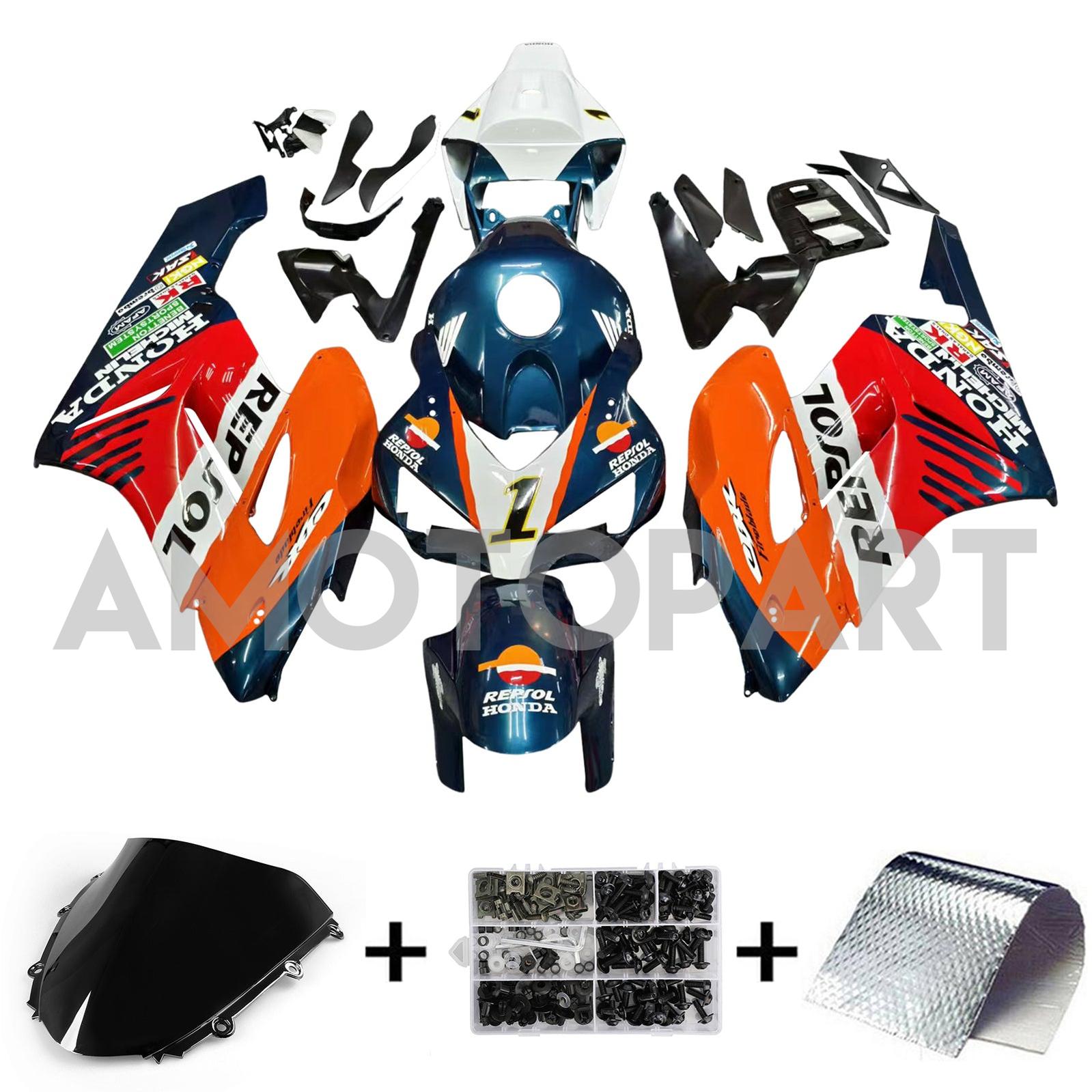 Amotopart 2004-2005 Honda CBR1000RR Repsol Orange Blue Fair Kit