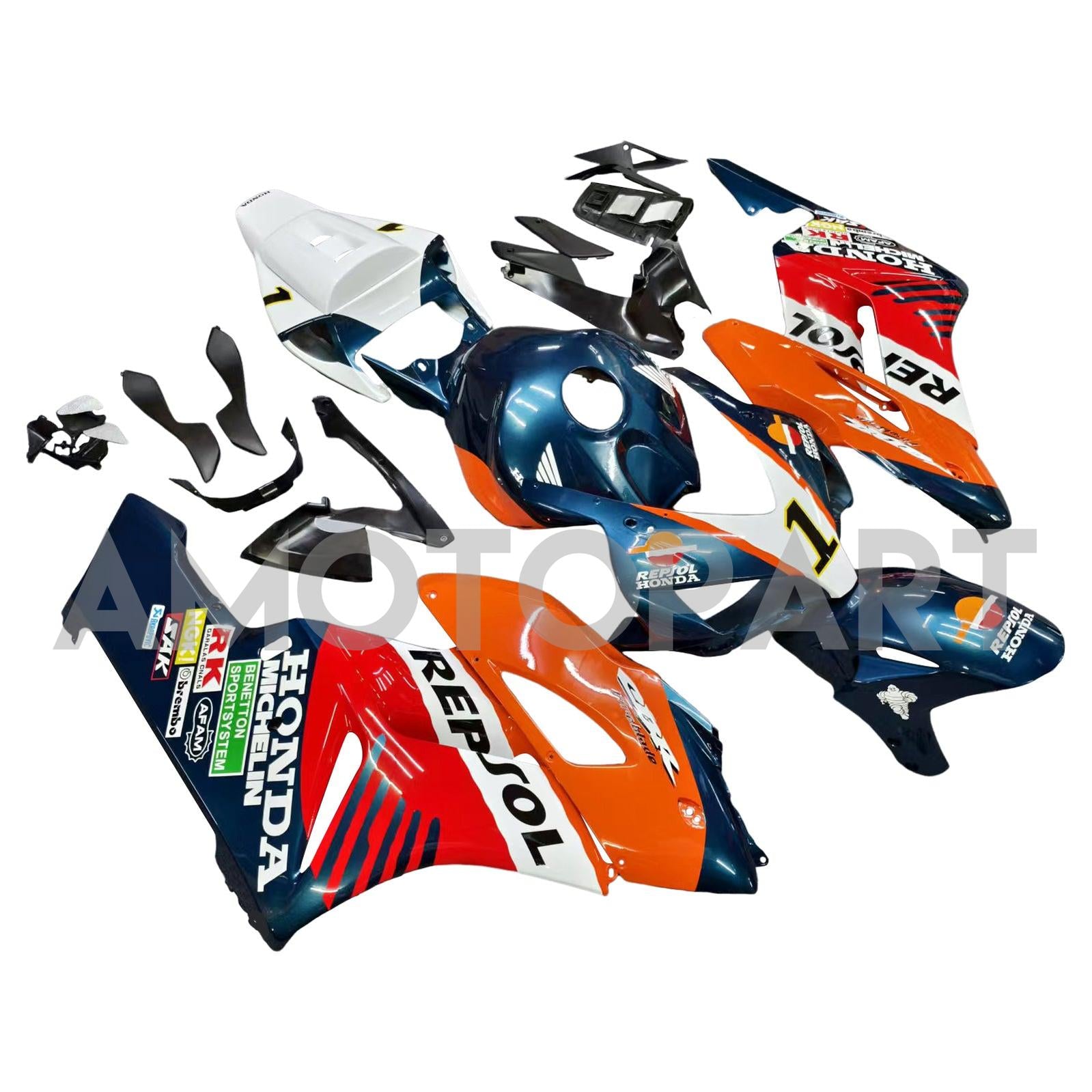 Amotopart 2004-2005 Honda CBR1000RR Repsol Orange Blue Fair Kit