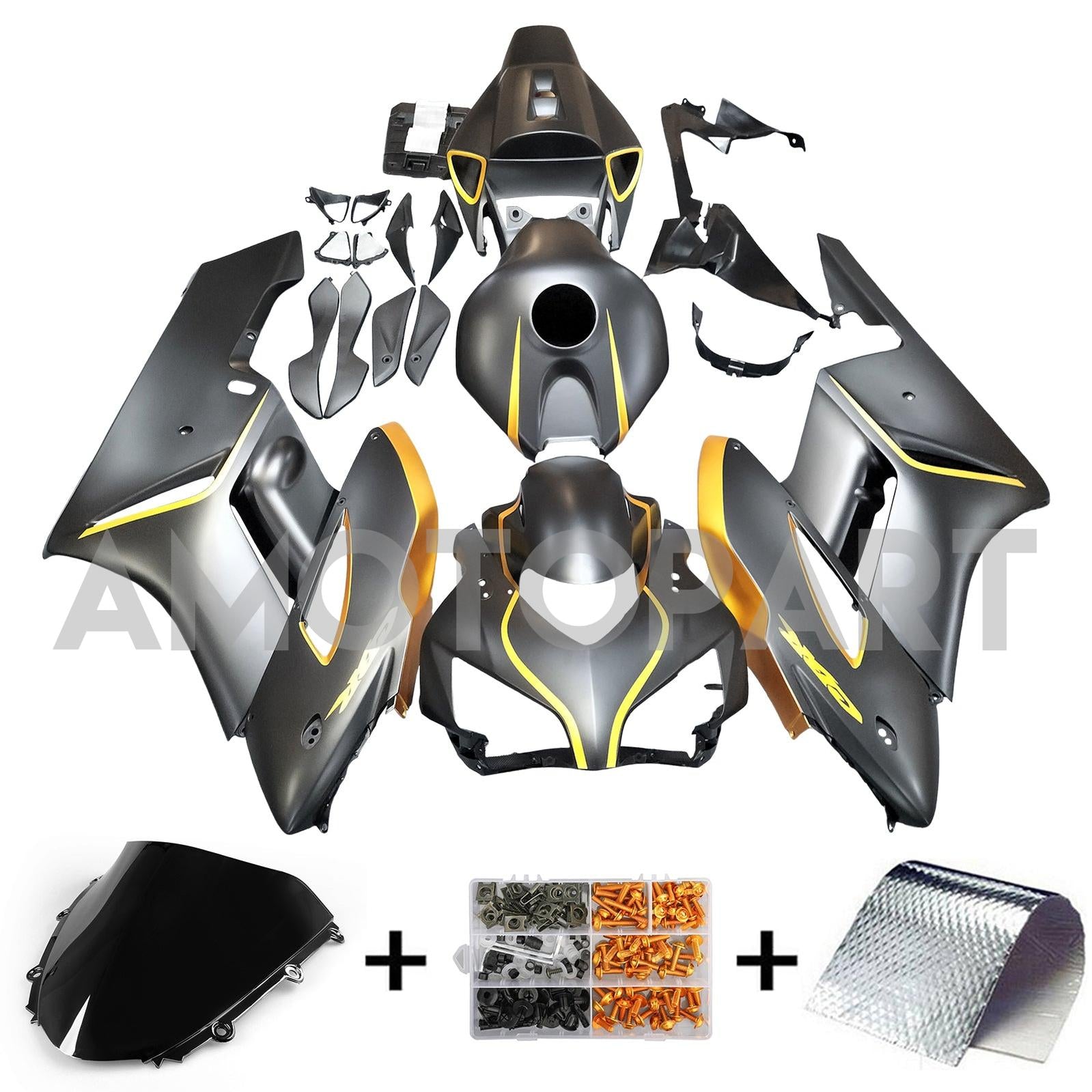 Amotopart 2004-2005 Honda CBR1000RR Matte Black&Gold Fairing Kit