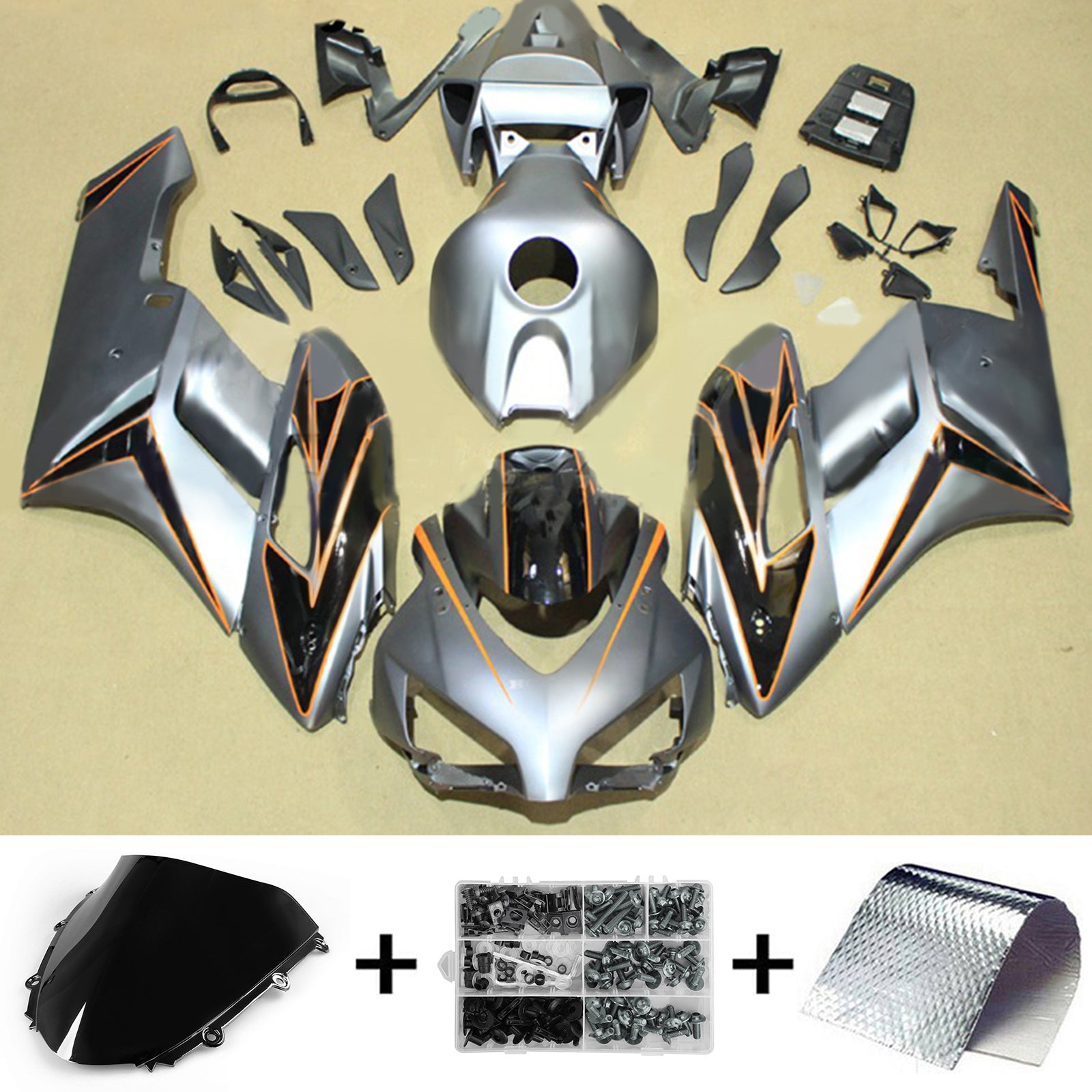 Amotopart 2004-2005 Honda CBR1000RR Gray & Orange Stripe Kairing Kit