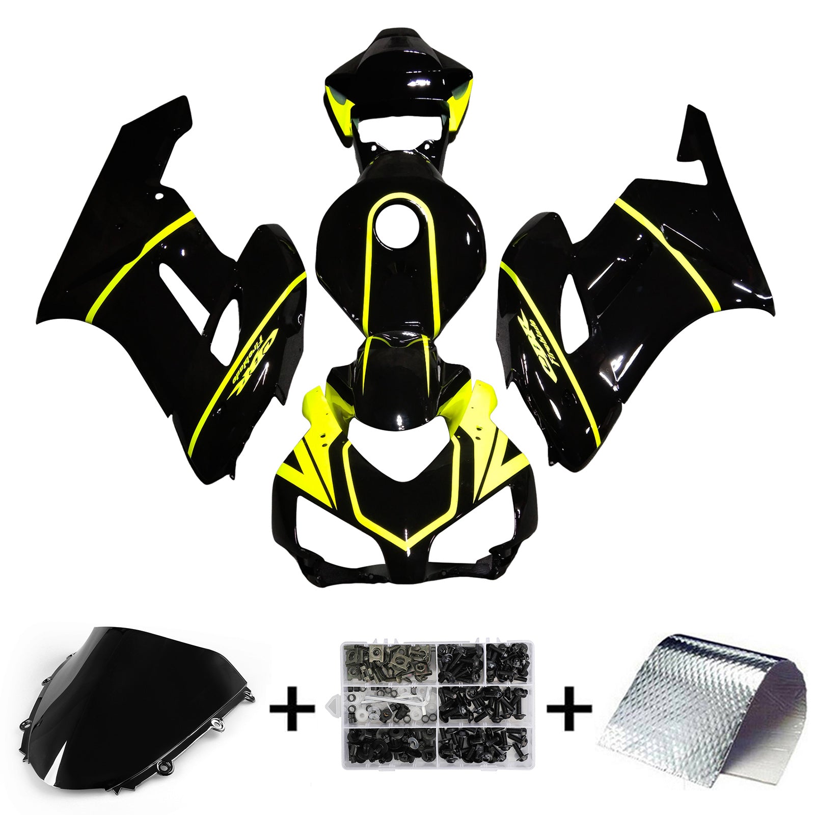 Amotopart 2004-2005 Honda CBR1000RR Noir brillant&Kit de carénage jaune