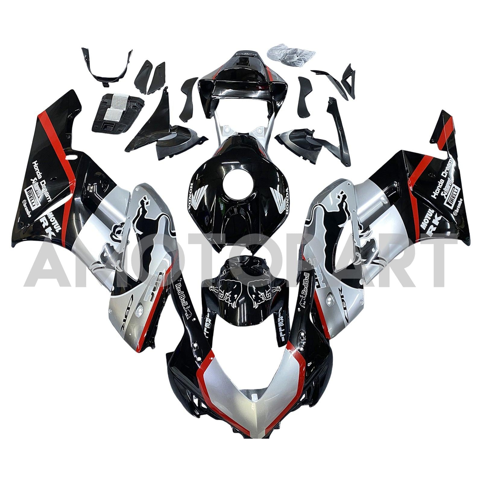 Amotopart 2004-2005 Honda CBR1000RR Black&Silver with Red Stripe Fairing Kit