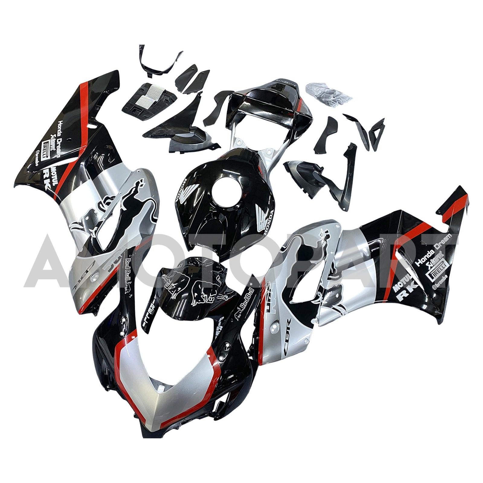 Amotopart 2004-2005 Honda CBR1000RR Black&Silver with Red Stripe Fairing Kit