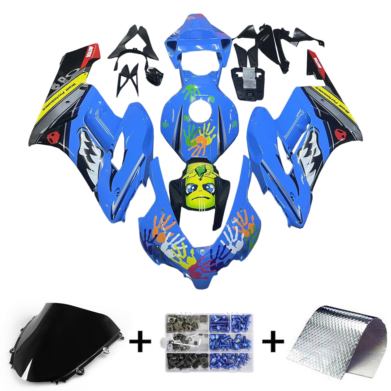 Amotopart 2004-2005 Honda CBR1000RR azul con kit de carenado gráfico
