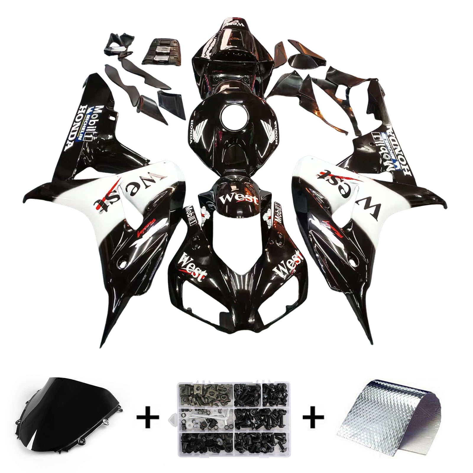 Amotopart Fairings Honda CBR1000RR 2006-2007 Fairing West Racing Black Fairing Kit