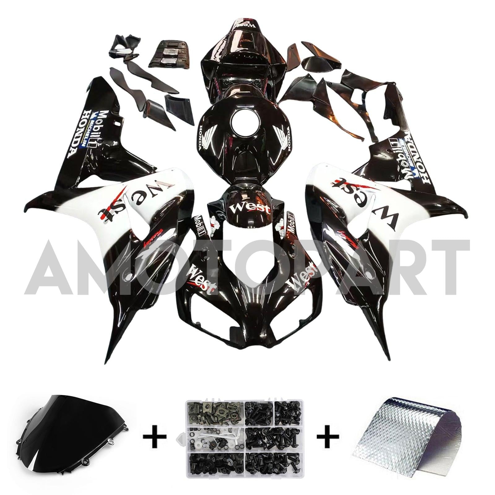 Amotopart Fairings Honda CBR1000RR 2006-2007 Fairing West Racing Black Fairing Kit