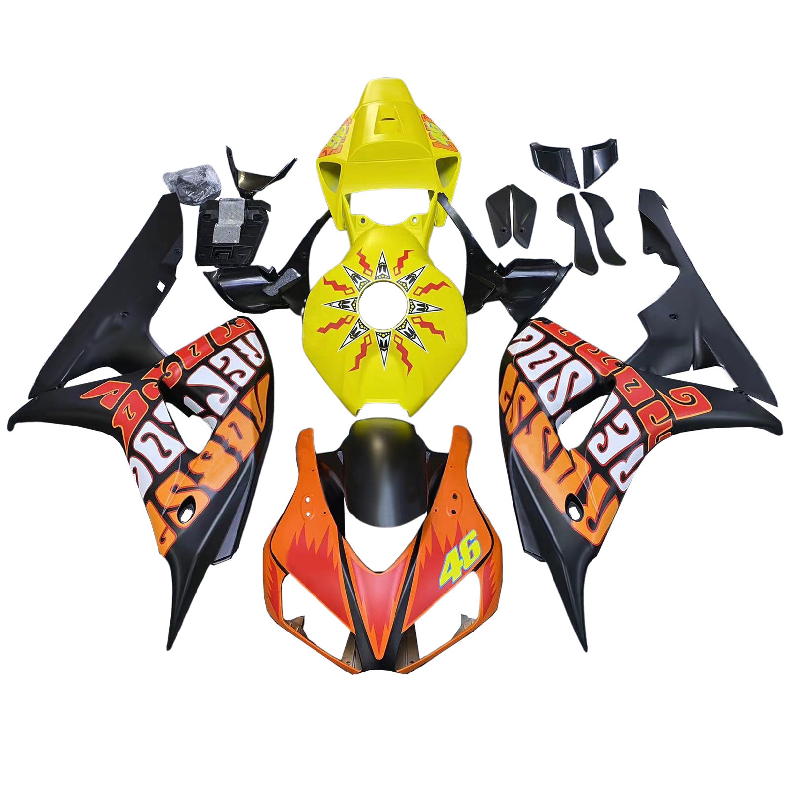 Amotopart-kuipen Honda CBR1000RR 2006-2007 Fairing Valentino Rossi Racing Black Yellow Fairing Kit