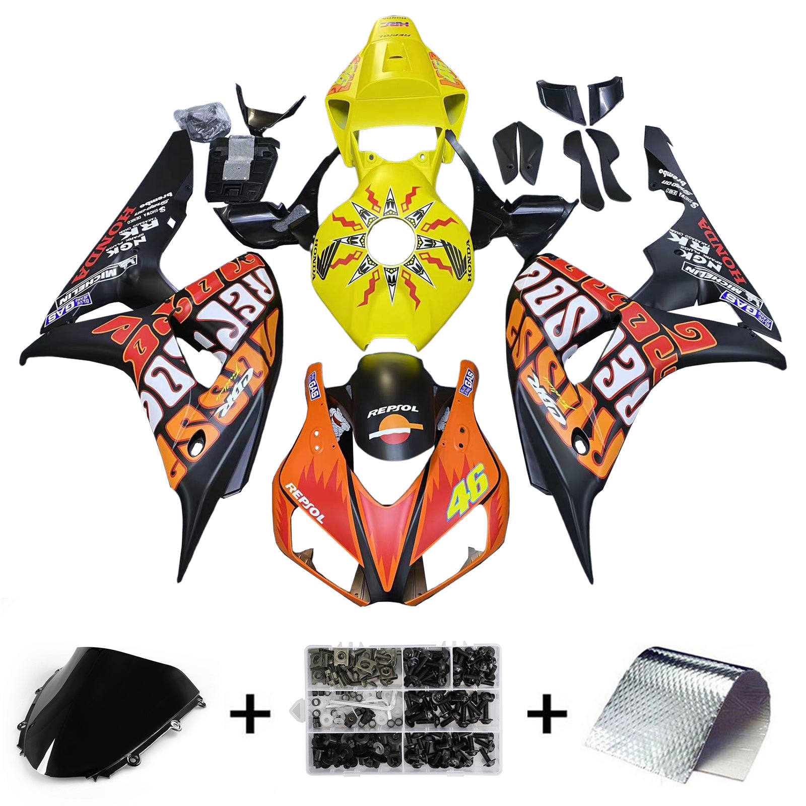 Amotopart Fairings Honda CBR1000RR 2006-2007 Fairing Valentino Rossi Racing Black Yellow Fairing Kit