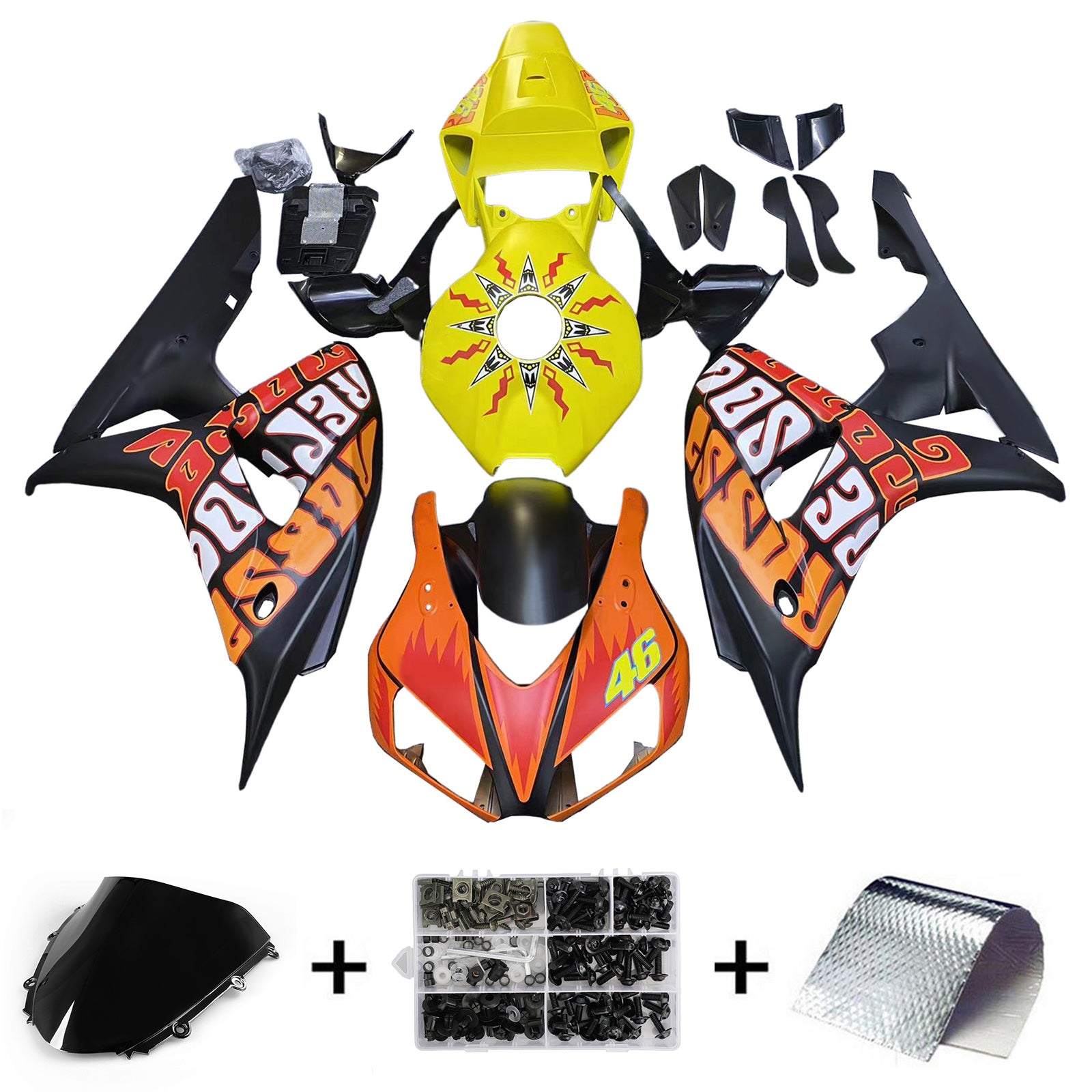 Amotopart Fairings Honda CBR1000RR 2006-2007 Fairing Valentino Rossi Racing Black Yellow Fairing Kit