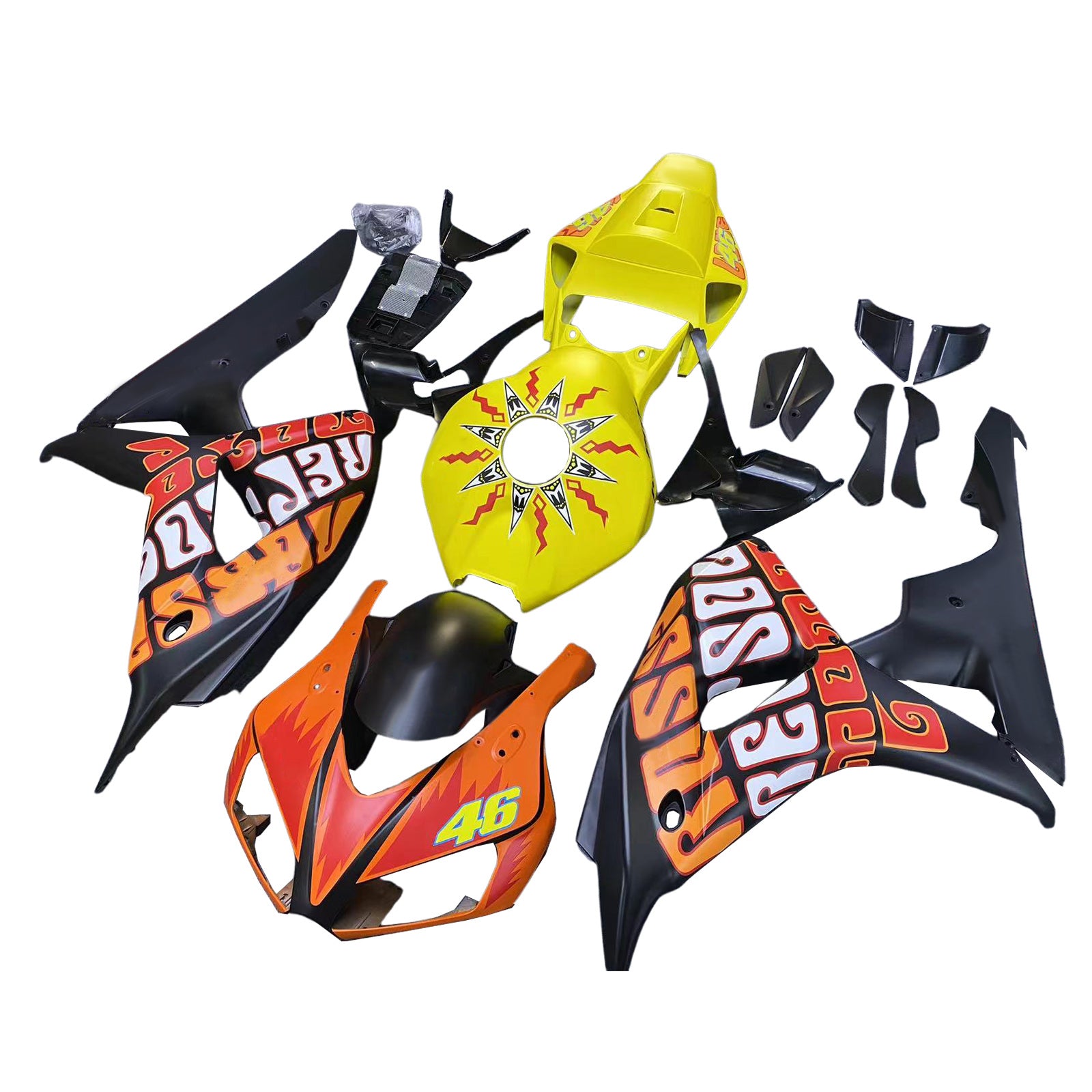 Amotopart-kuipen Honda CBR1000RR 2006-2007 Fairing Valentino Rossi Racing Black Yellow Fairing Kit