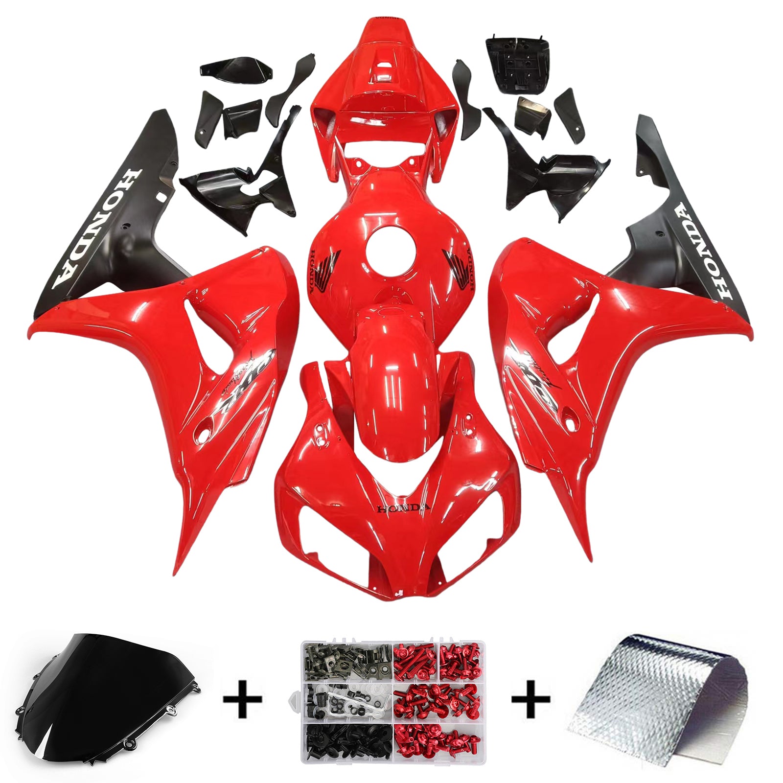 Carénage Amotopart pour Honda CBR1000RR 2006-2007, rouge&Kit noir