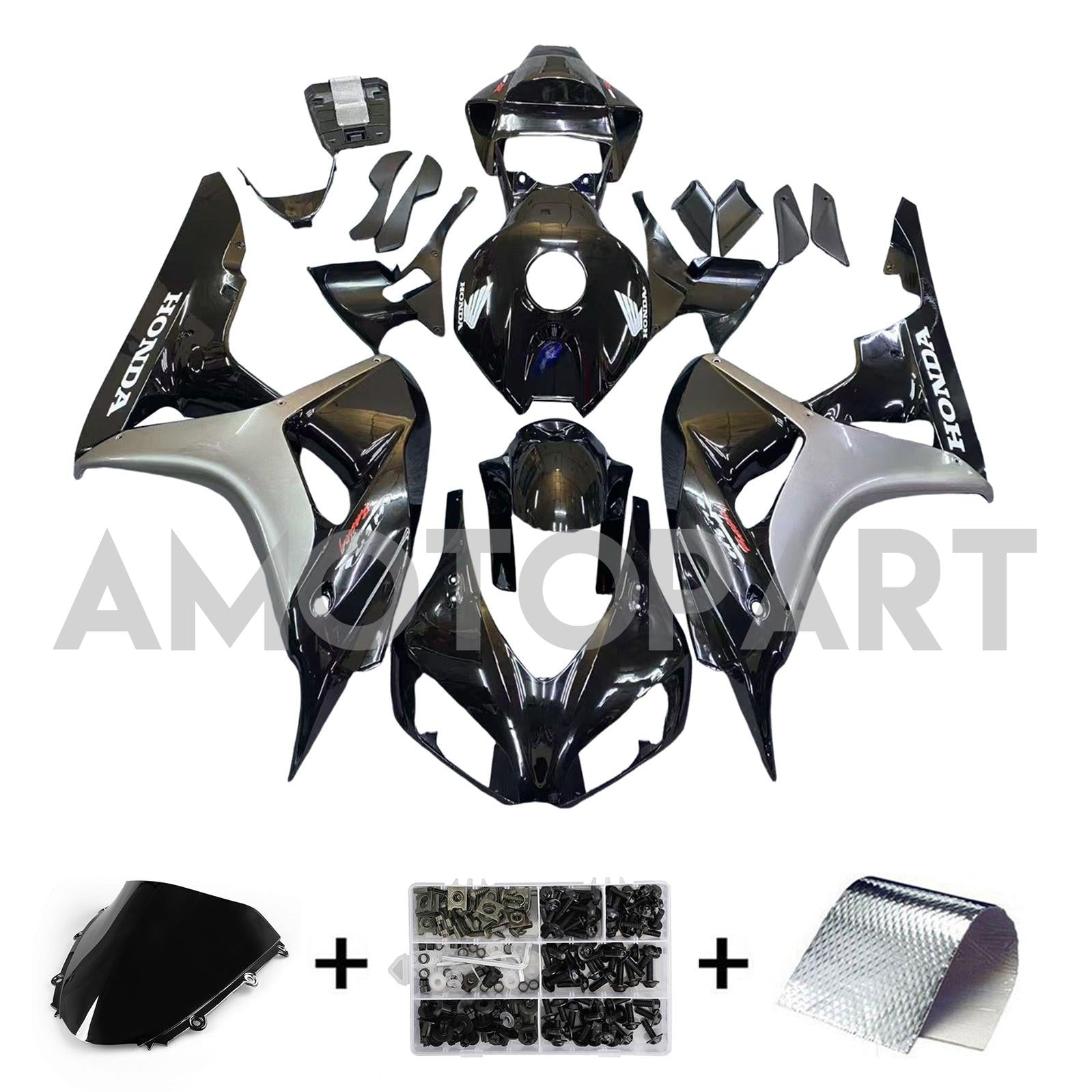 Amotopart 2006-2007 ホンダ CBR1000RR フェアリング ブラック&グレー キット