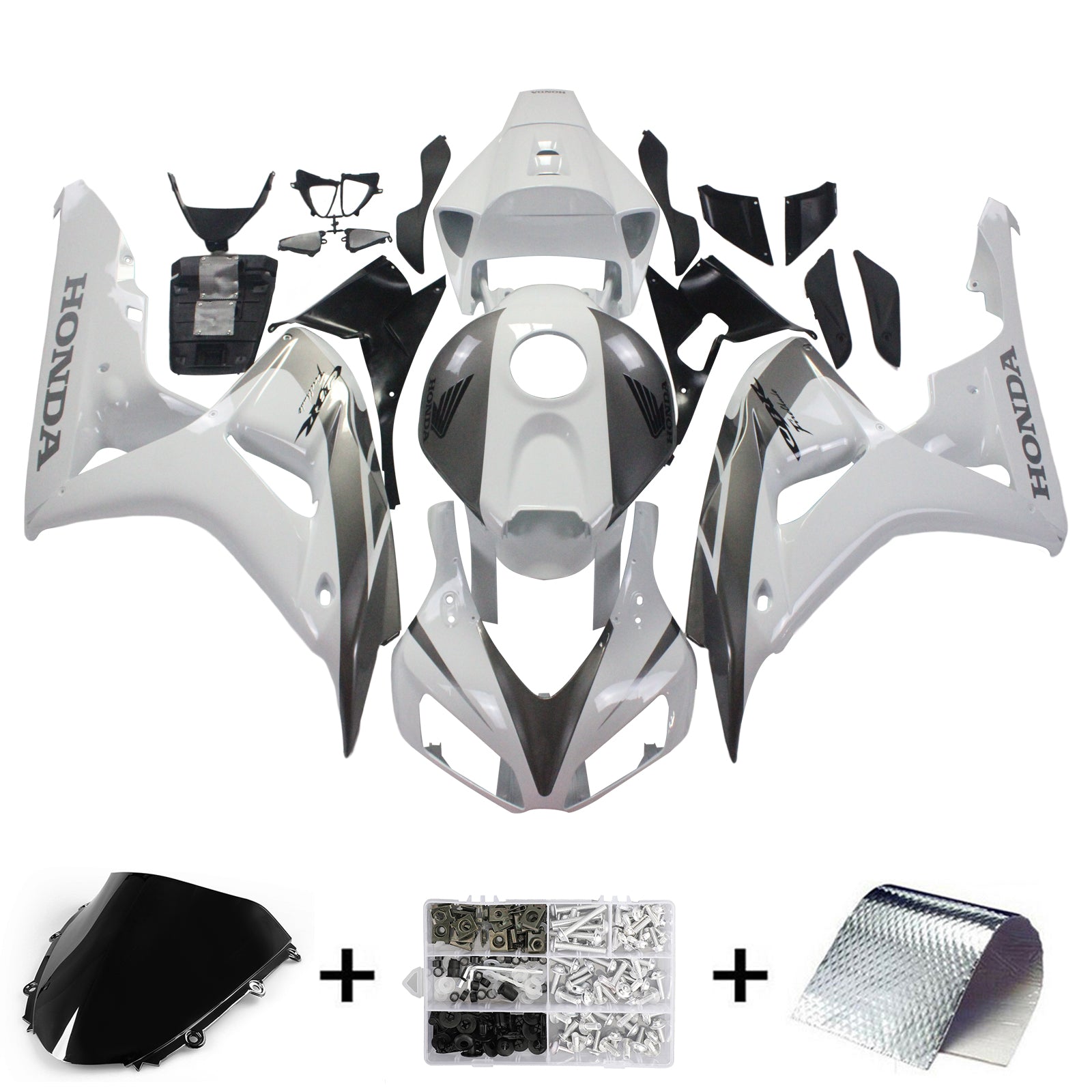 Carénages Amotopart Honda CBR1000RR 2006-2007 Carénage Blanc & Kit de carénage CBR Racing argenté