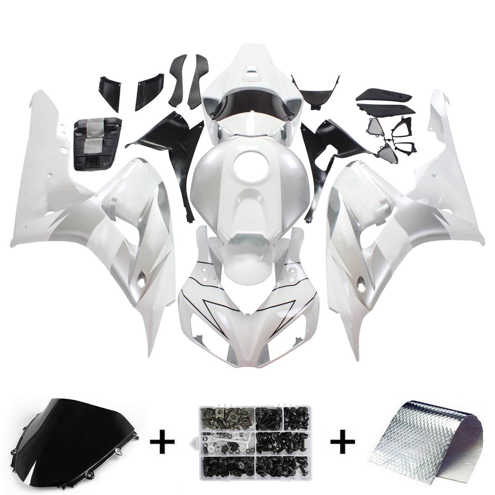 Amotopart Fairings Honda CBR1000RR 2006-2007 Fairing White & Silver Racing Fairing Kit