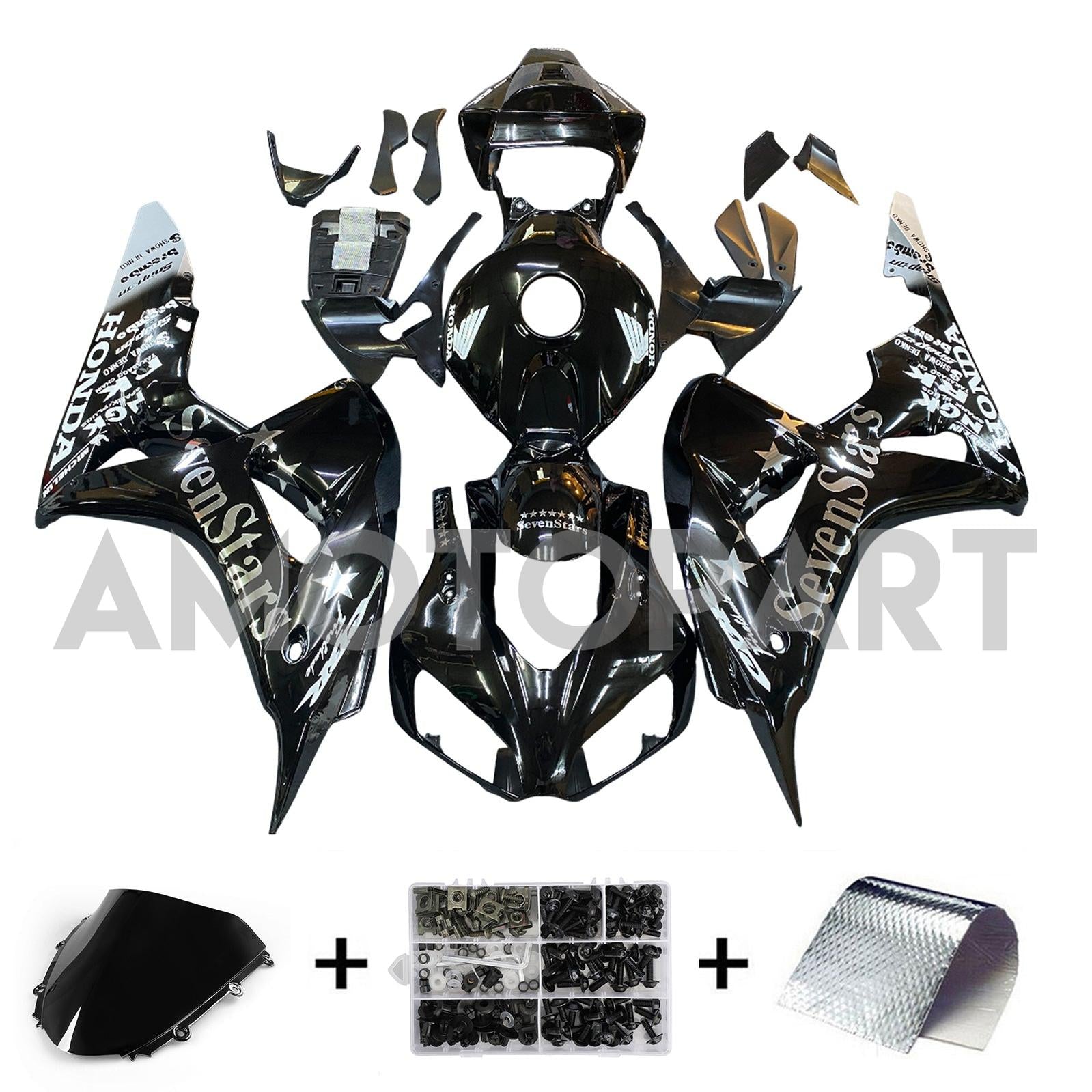 Amotopart Fairings Honda CBR1000RR 2006-2007 Fairing SevenStars Racing Black Fairing Kit