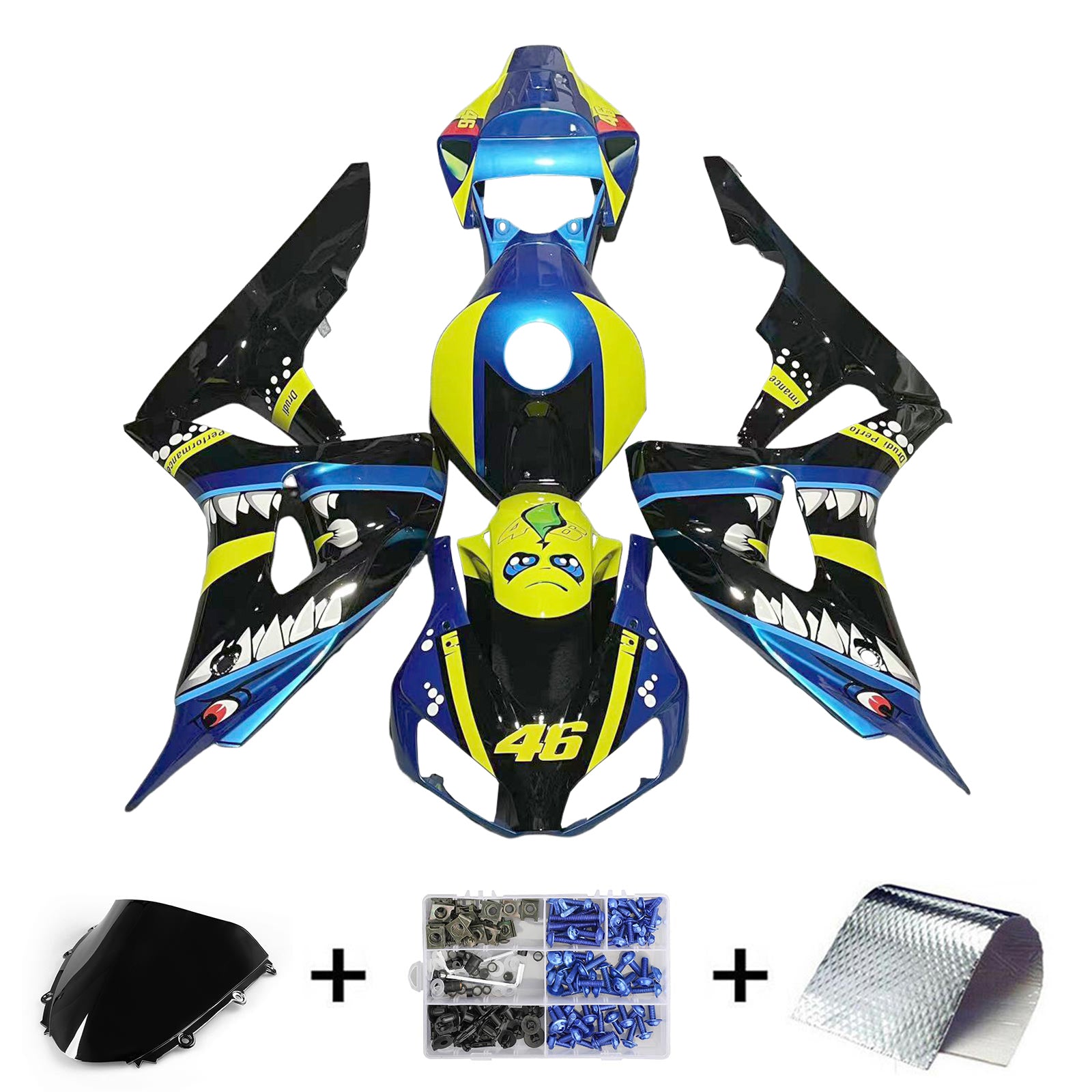 Amotopart 2006-2007 Honda CBR1000RR Bleu&Kit de carénage Green Monster