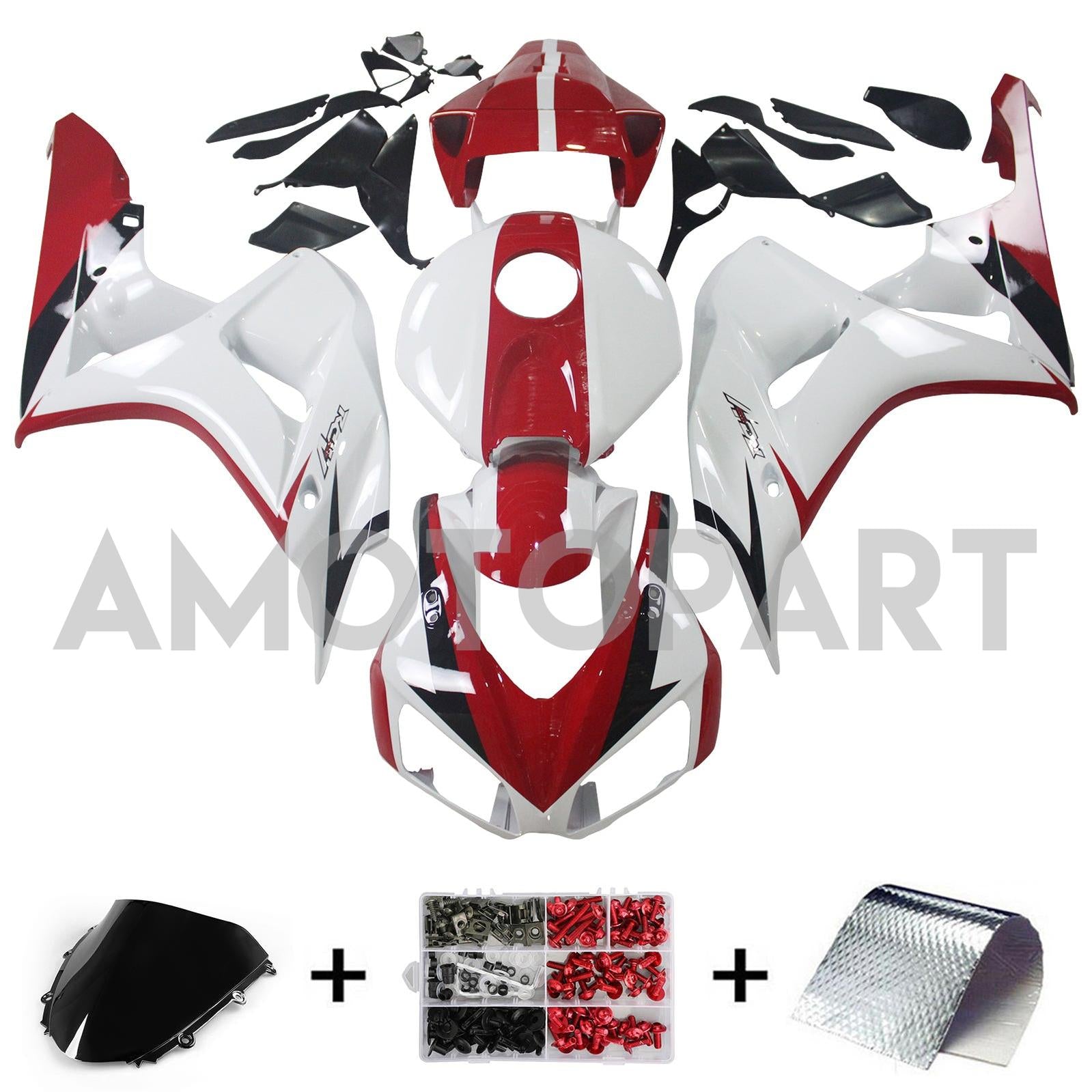 Amotopart 2006-2007 ホンダ CBR1000RR ホワイト & レッド Styl3 フェアリングキット