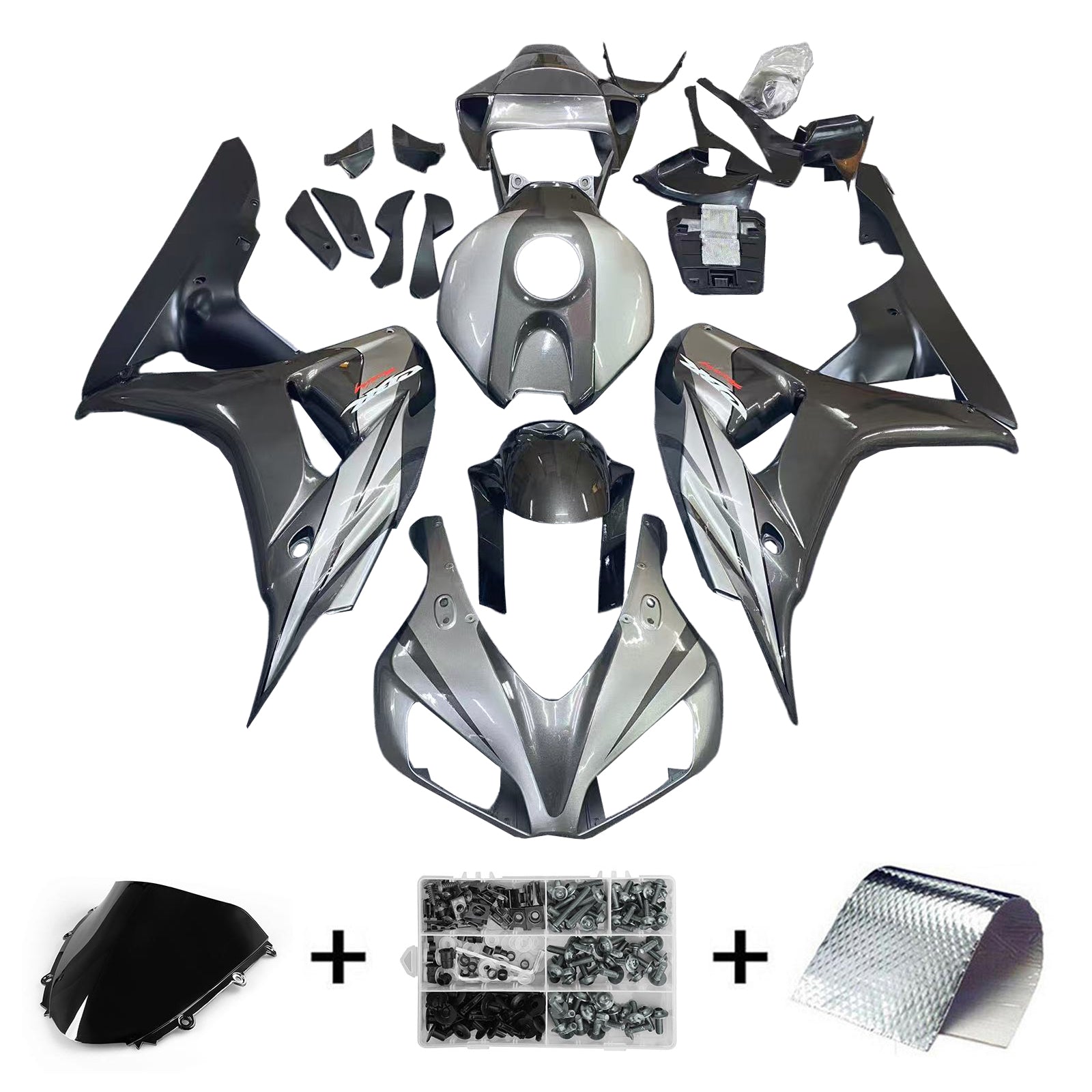 Amotopart 2006-2007 Honda CBR1000RR Kit de carenado gris y plateado