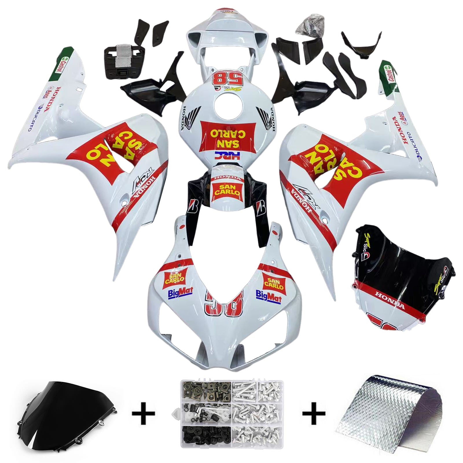 Amotopart 2006-2007 Honda CBR1000RR White & Red Style4 Fairing Zestaw