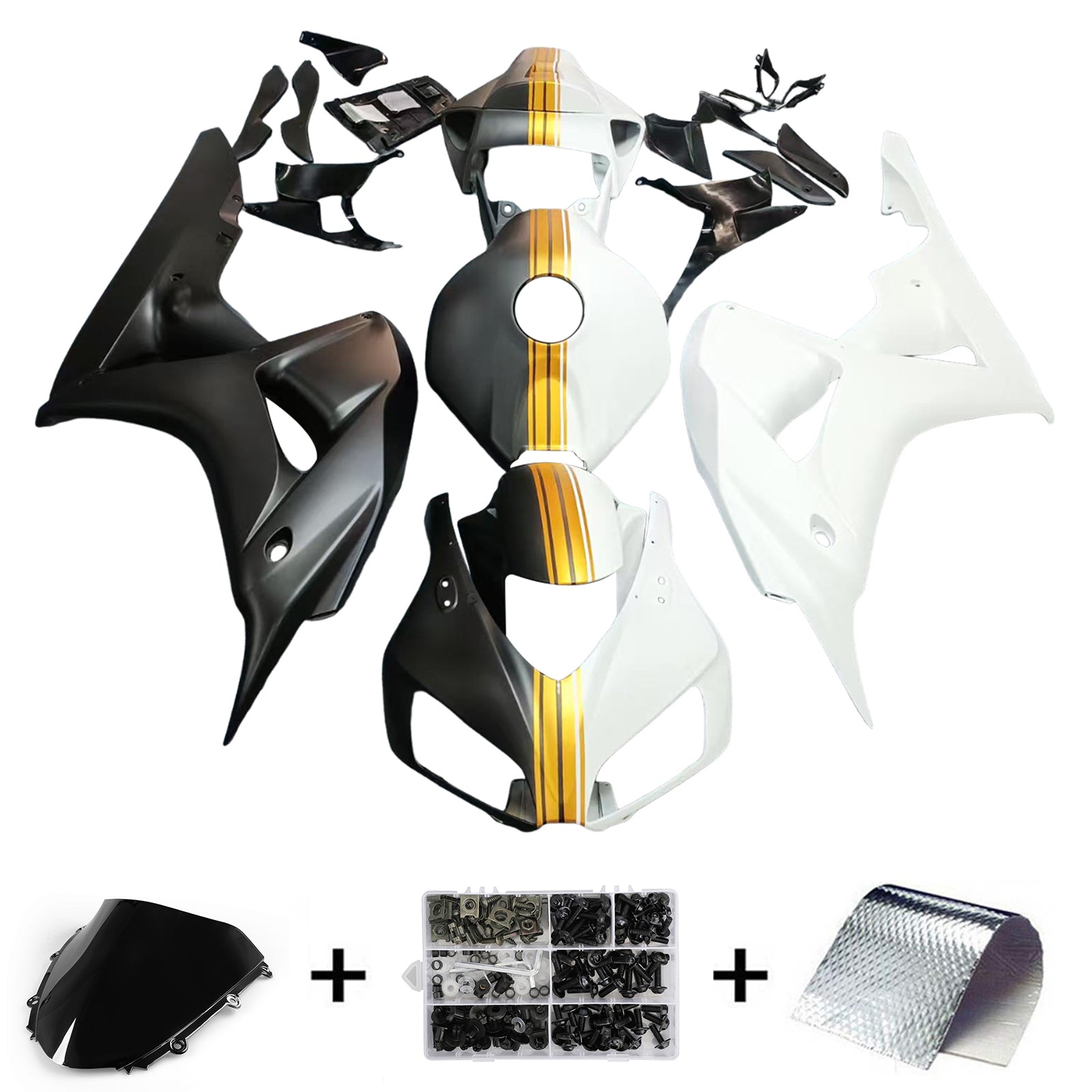 Amotopart 2006-2007 Honda CBR1000RR Black White Gold Fairing Kit