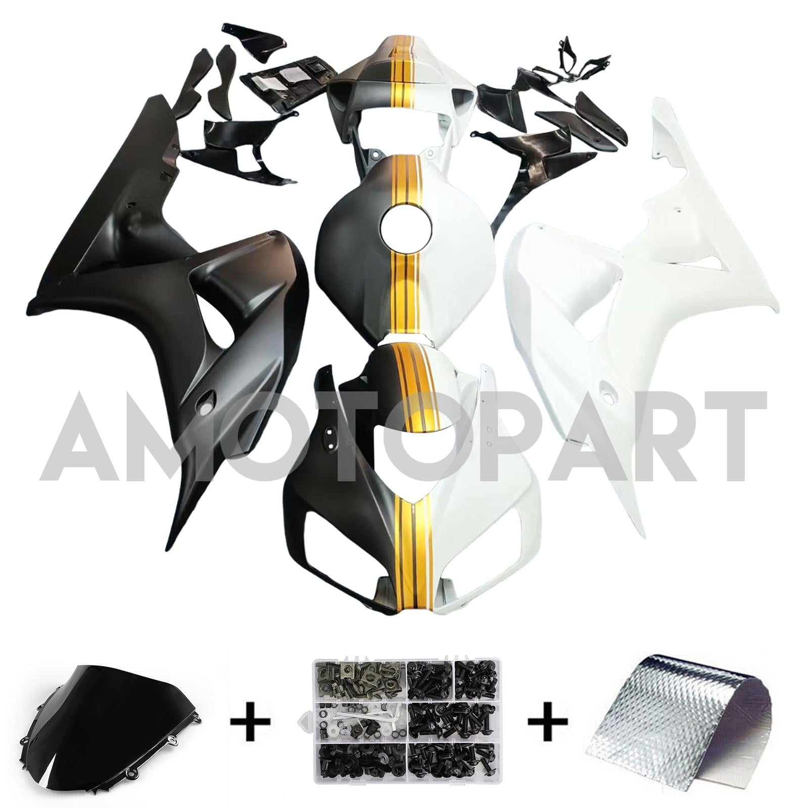 Amotopart 2006-2007 Honda CBR1000RR Black White Gold Fairing Kit