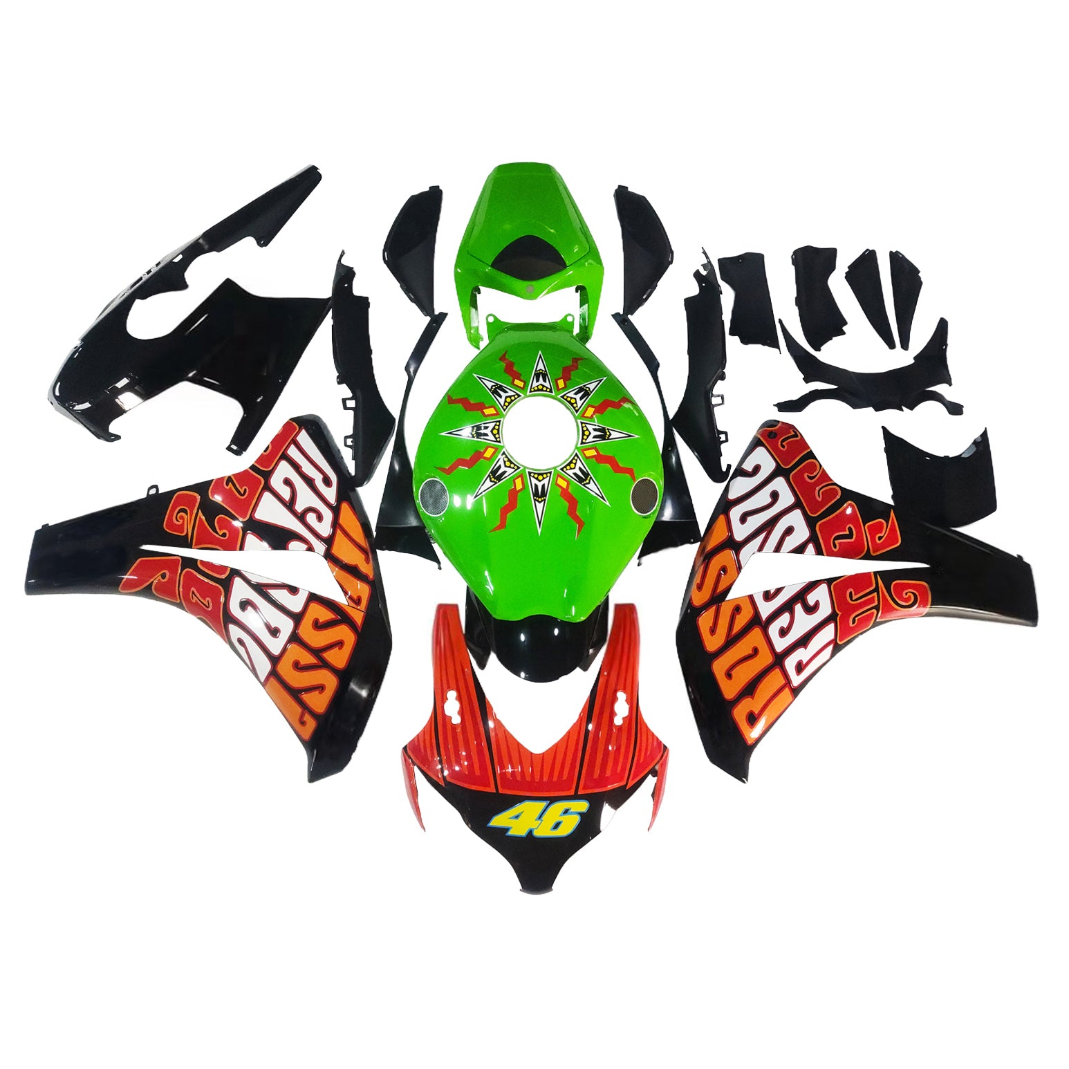 Amotopart 2008-2011 Honda CBR1000RR Green Black met stickers kuipkit