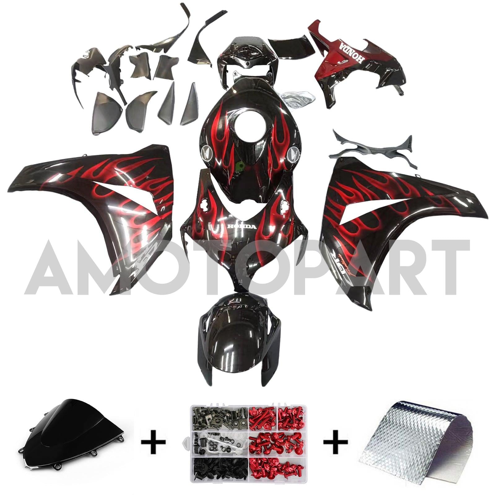 Amotopart Honda CBR1000RR 2008-2011 Noir&Carénage de flamme rouge Ki