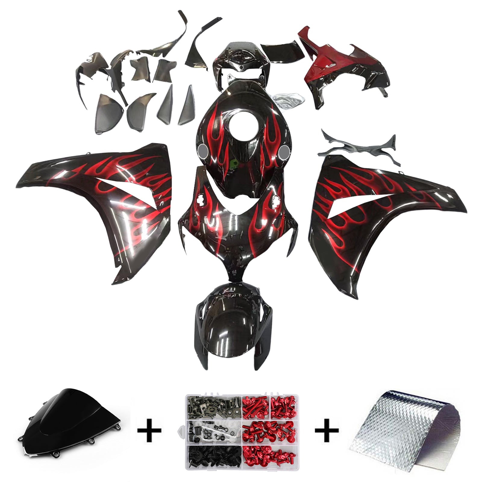 Amotopart 2008-2011 Honda CBR1000rr Black & Red Flame Fairing Kit