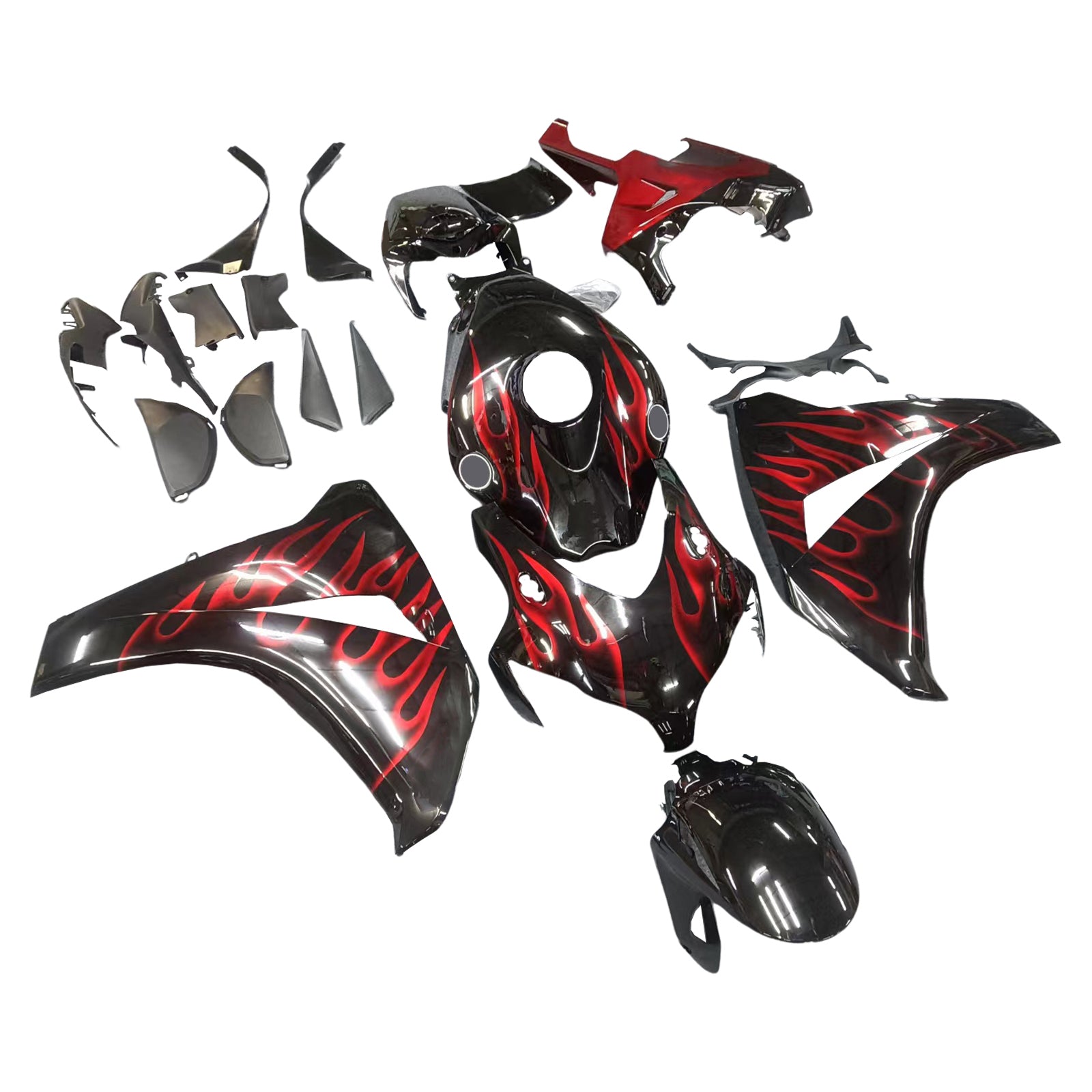 Amotopart 2008-2011 Honda CBR1000RR Black&Red Flame Fairing Ki