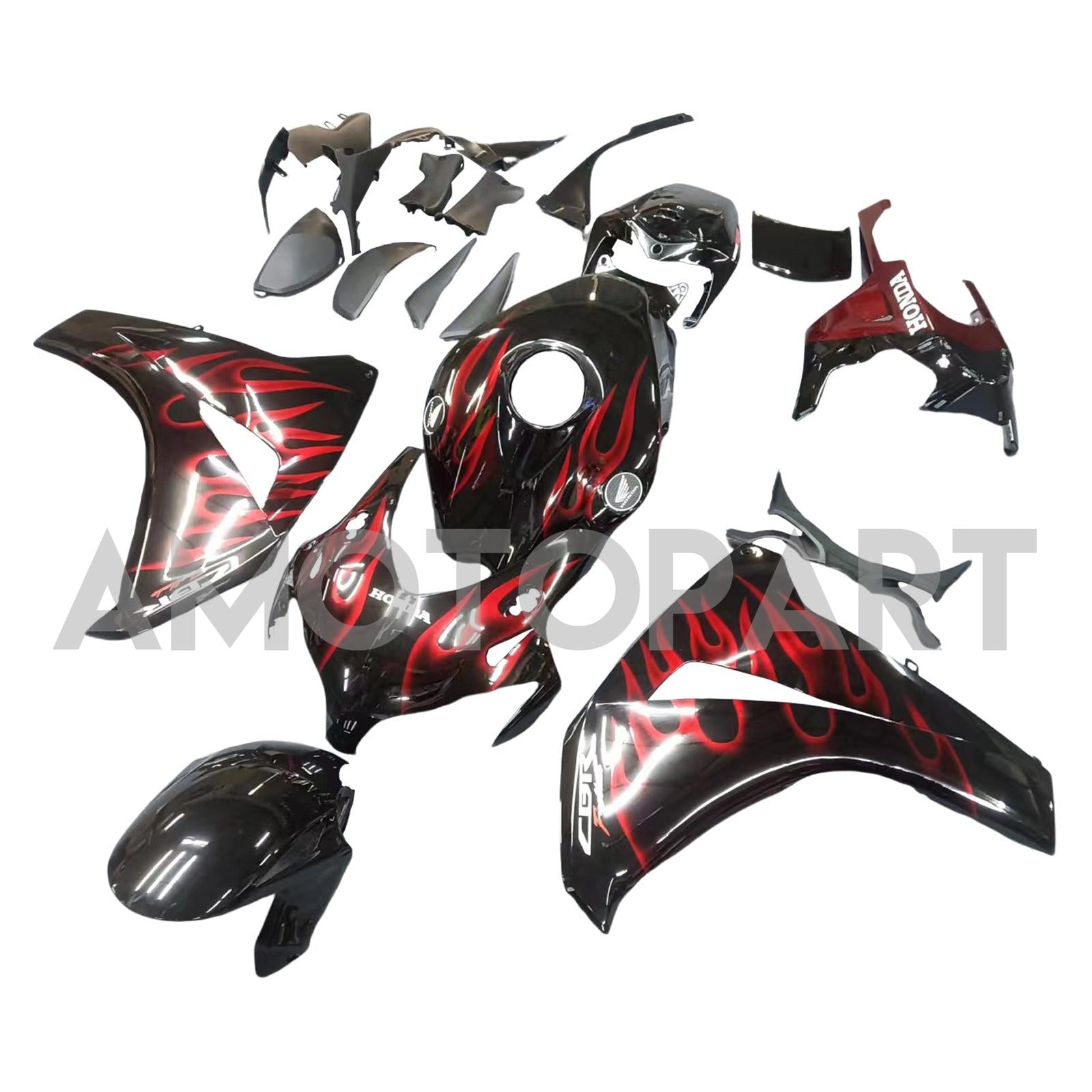 Amotopart 2008-2011 Kit carena Honda CBR1000RR nera e rossa fiamma