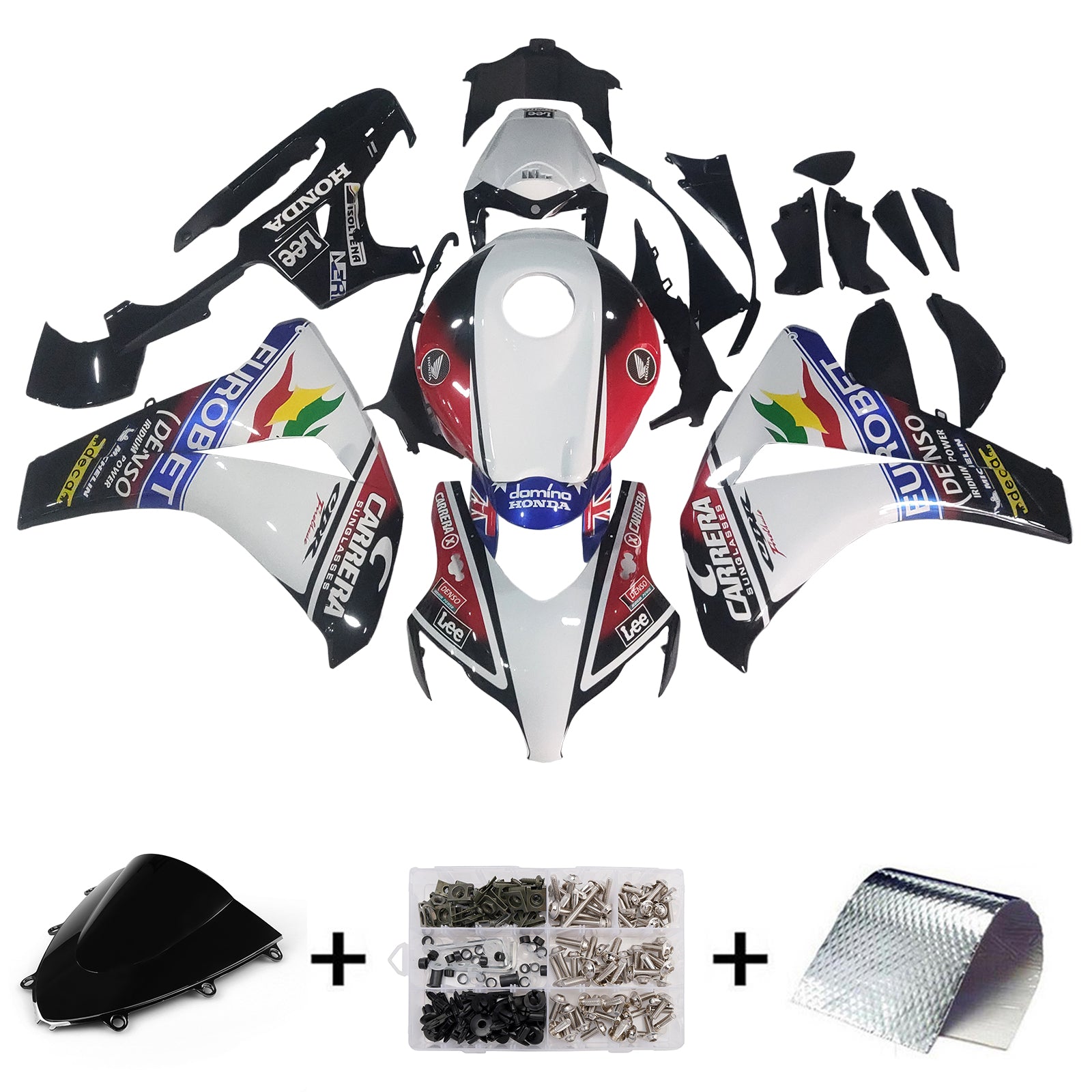 Amotopart 2008-2011 Honda CBR1000RR Glossy Black White Fairing Kit