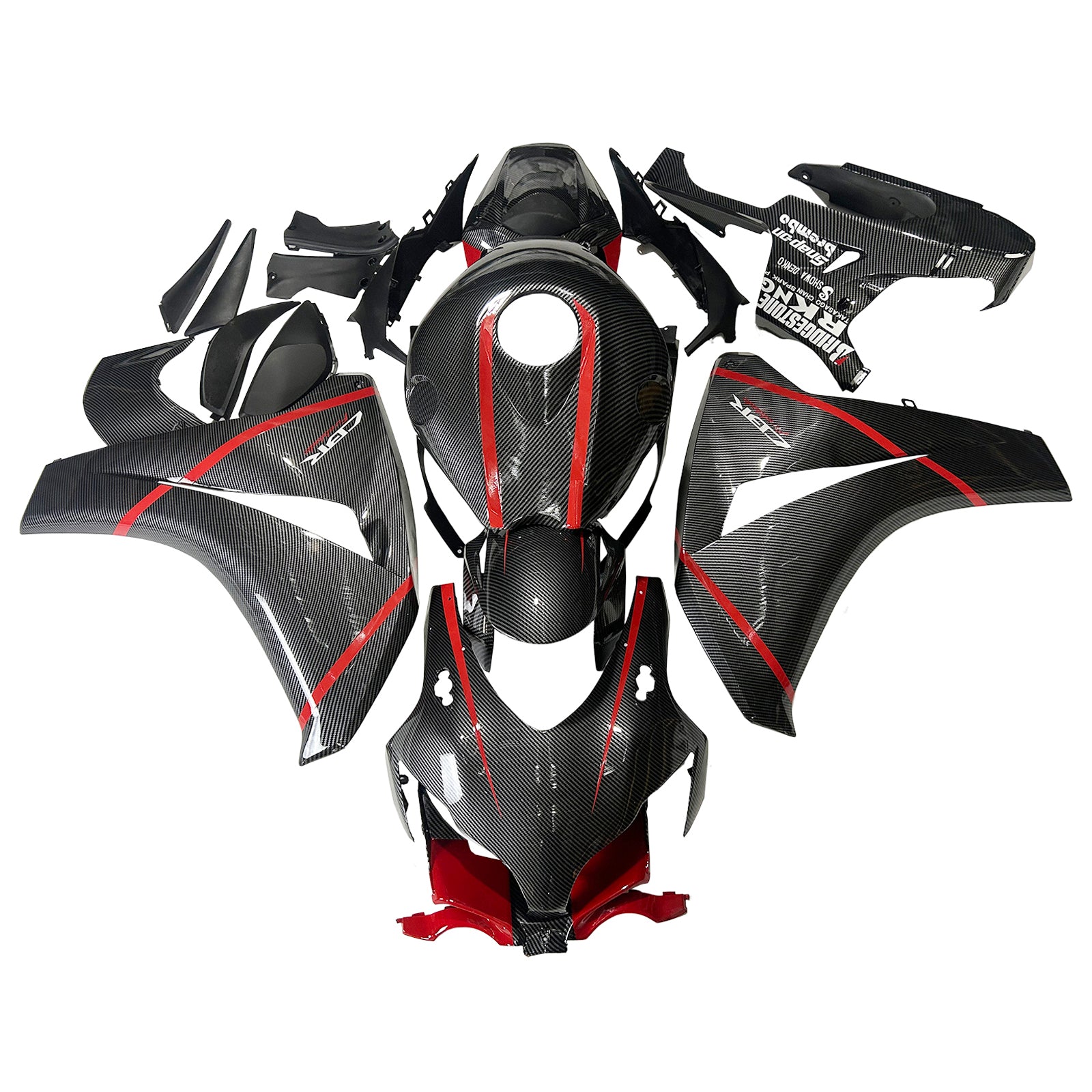 Amotopart Honda CBR1000RR 2008–2011 Carbonfaser-Look mit Red Line Verkleidungsset